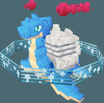Gmore Mons Data Pack (1.21.1) – Battle Missing Giant Monsters In Cobblemon 7 Giant blocky lapras model surrounded by a glowing blue musical ring