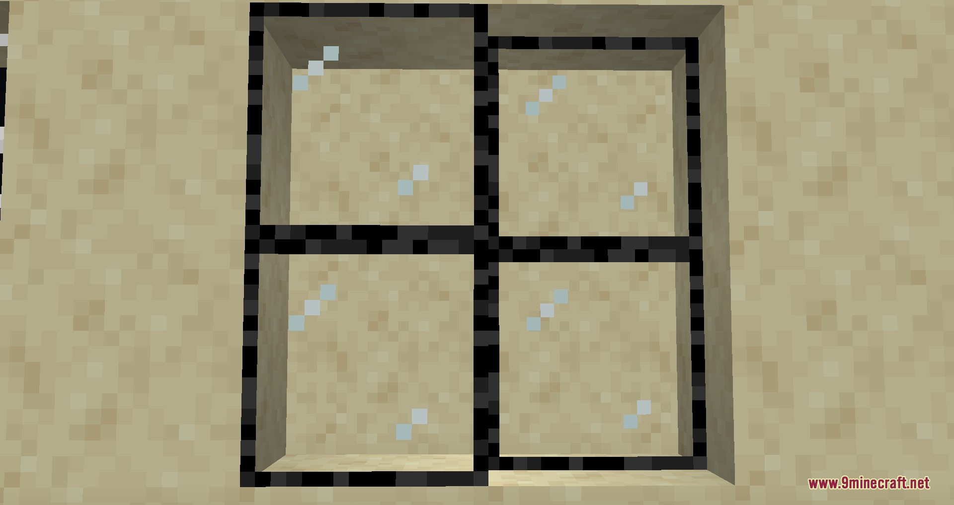Gothiclily’s Glass Pack Resource Pack (26.2) – Ornate Stained Glass Window 3 Clear glass panes with dark decorative frames set into a sandstone wall