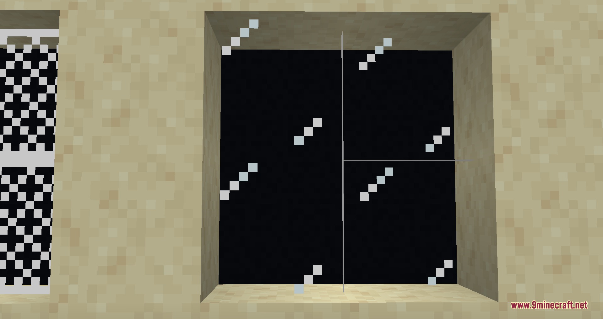 Gothiclily’s Glass Pack Resource Pack (26.2) – Ornate Stained Glass Window 4 Black stained glass panes with white glints installed in a sandstone wall