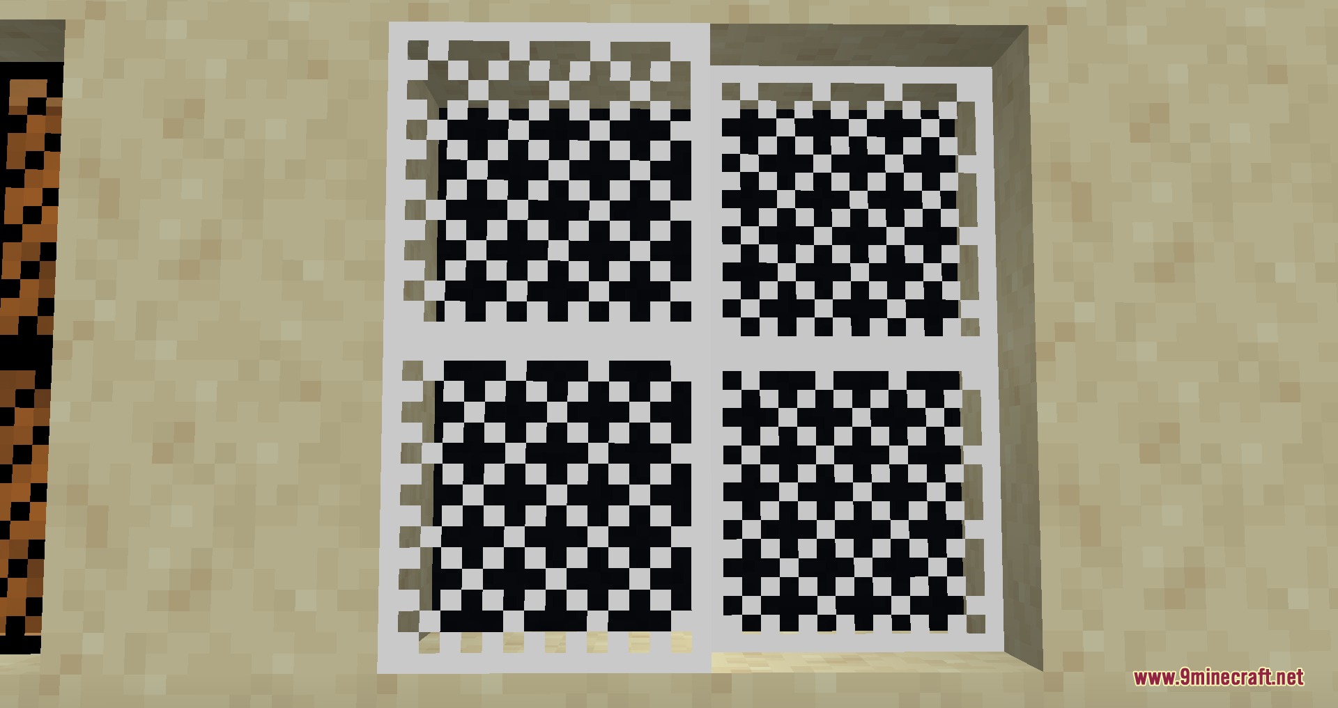 Gothiclily’s Glass Pack Resource Pack (26.2) – Ornate Stained Glass Window 6 White stained glass pane with a black and white checkered pattern