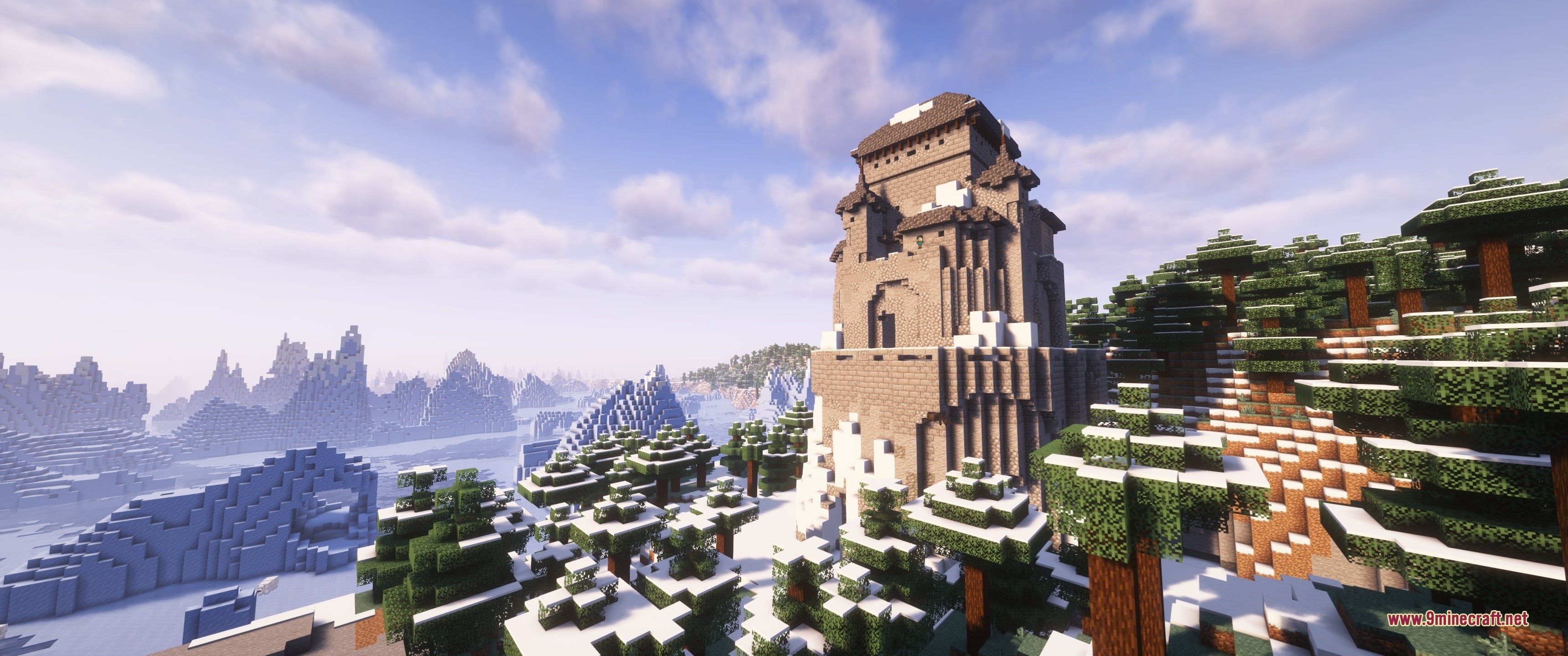 Grim Kingdoms Structures &Amp; Ruins Data Pack (26.2, 1.20.1) 9 A large medieval stone tower standing in a snowy spruce forest biome