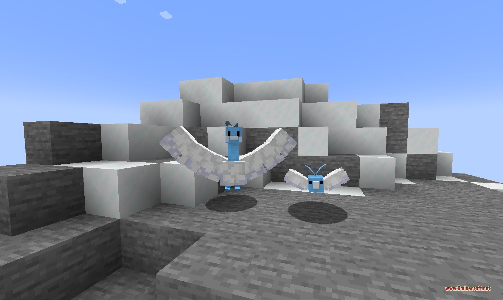 Swablu and altaria models from hidden mons in a snowy mountain biome