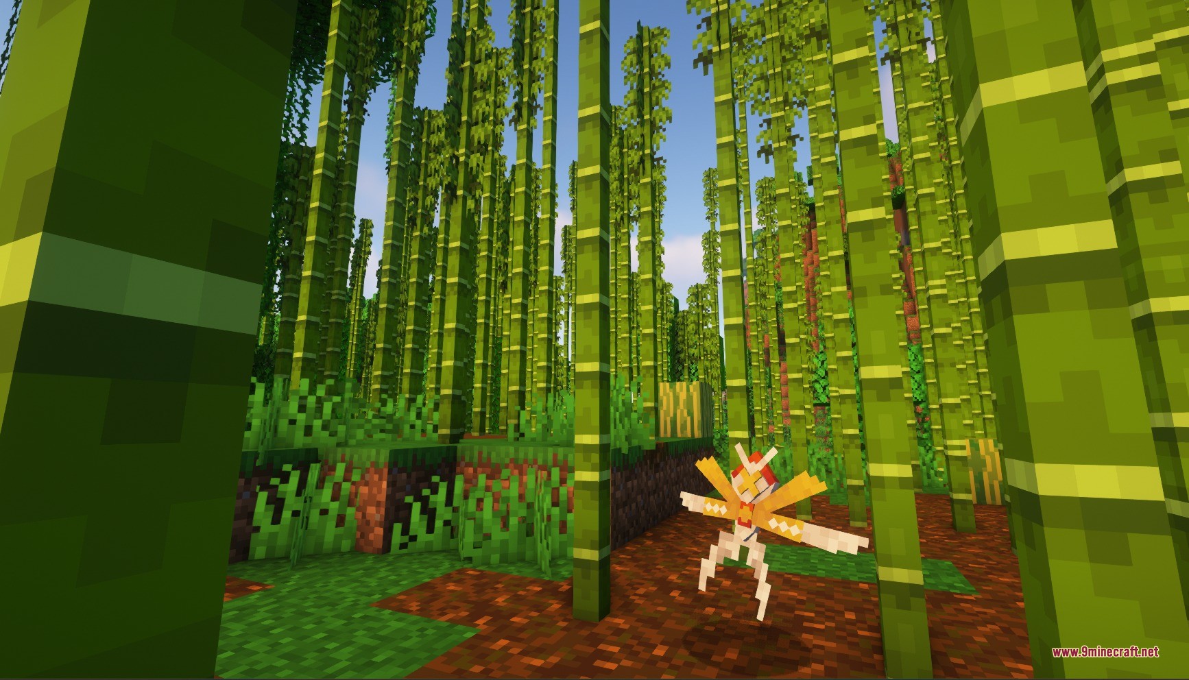 Kartana floating among tall bamboo stalks in a dense minecraft jungle