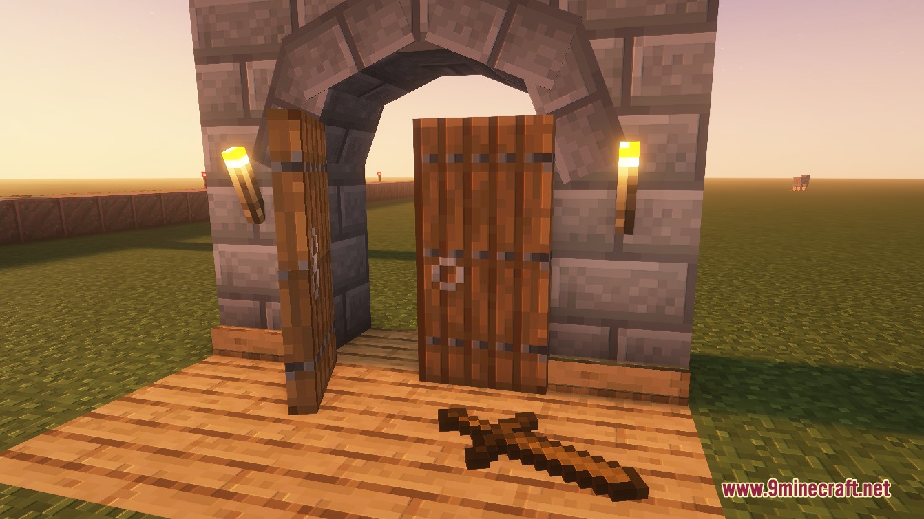 Inherent Statues Mod (26.2, 1.21.11) – Decorate Survival Bases With Custom 3D 2 A wooden sword lies on the floor in front of a stone archway