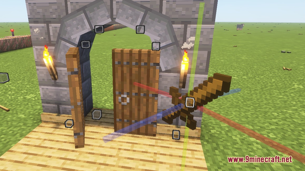 Inherent Statues Mod (26.2, 1.21.11) – Decorate Survival Bases With Custom 3D 5 Adjusting a wooden sword display using colored axis lines in minecraft