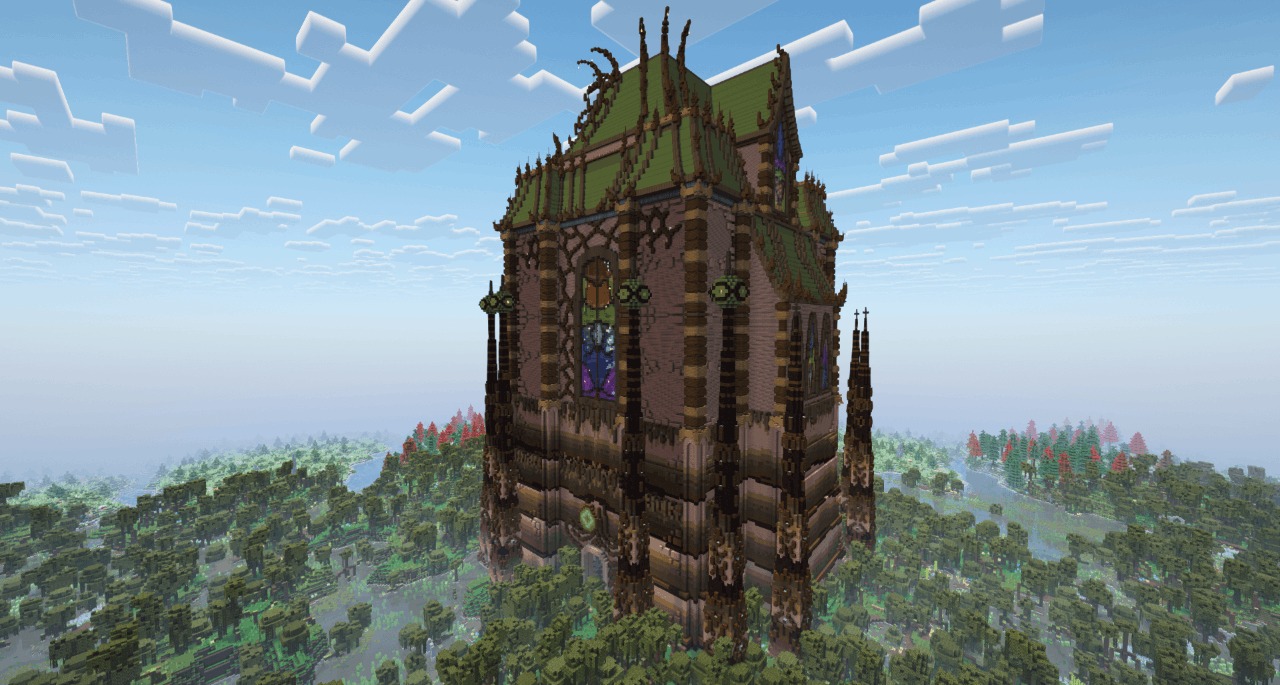Integrated Dungeons Arise Data Pack (1.21.1, 1.20.1) – Conquer Massive 3 A massive dark building with a green roof and stained glass windows