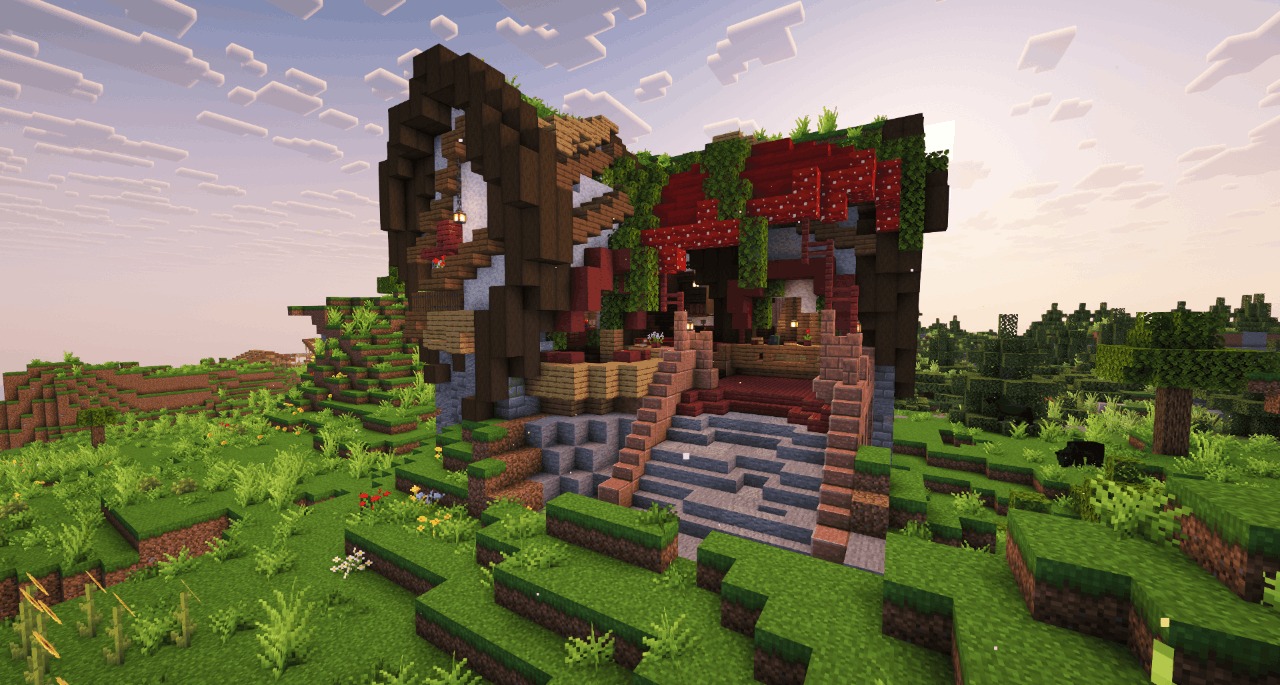 Integrated Dungeons Arise Data Pack (1.21.1, 1.20.1) – Conquer Massive 7 A rustic cottage with a circular window and red mushroom roof accents