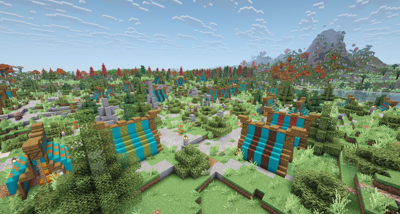Integrated Dungeons Arise Data Pack (1.21.1, 1.20.1) – Conquer Massive 8 A massive encampment with striped tents and custom blocks from integrated dungeons arise