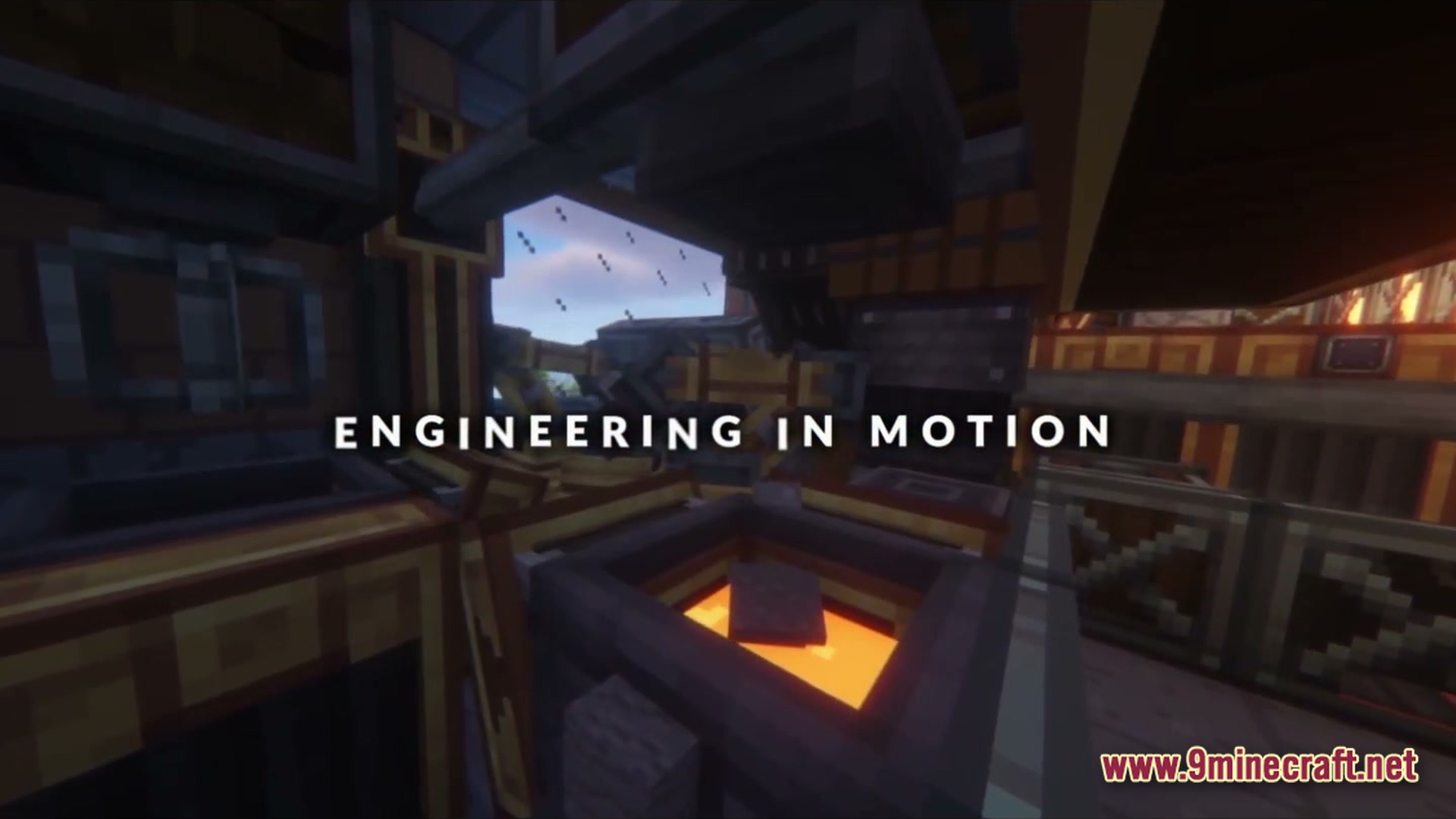 Kinetic Odyssey Quest Modpack (1.20.1) – Mechanical Engineering And Magic Adventures 5 Complex machinery and a glowing furnace from the create mod within a steampunk-style industrial workshop