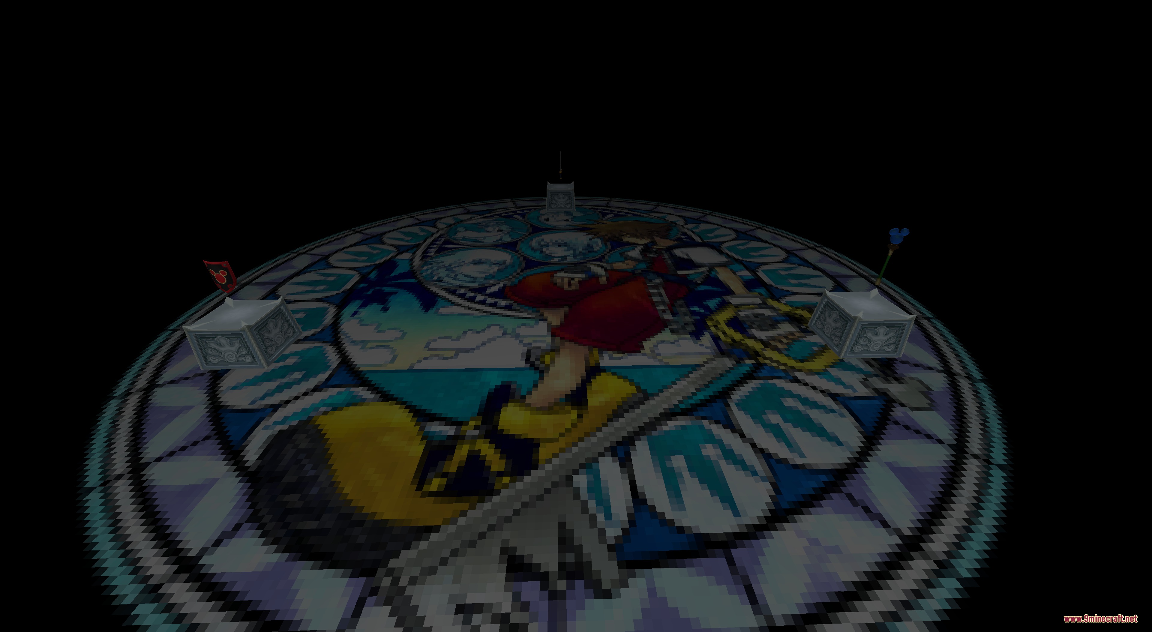 A large circular mosaic floor in the station of awakening dimension