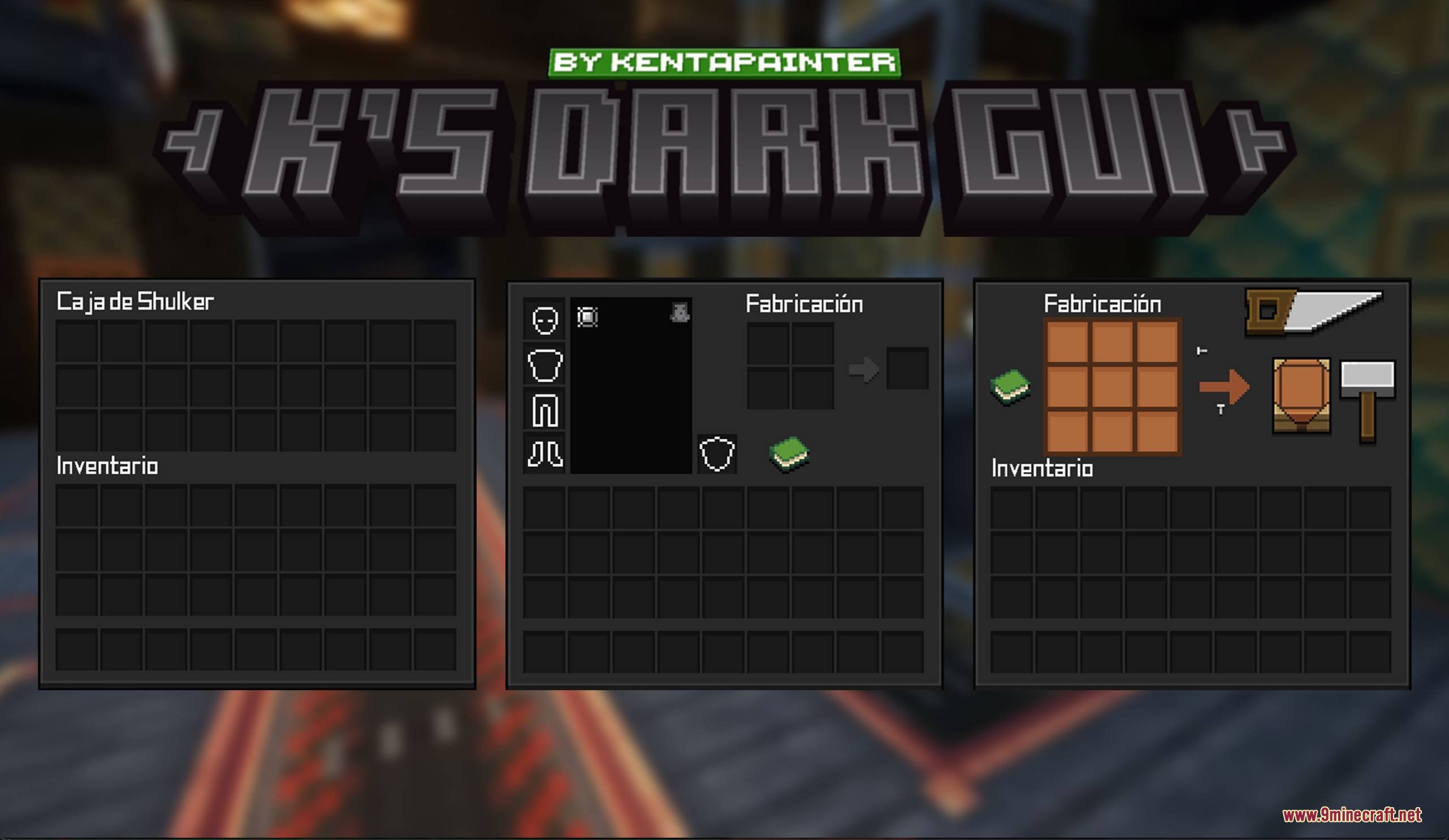 K’s Dark Gui Resource Pack (1.21.11, 1.21.1) – Sleek Dark Mode Overhaul 2 Dark gui restyles minecraft menus with a clean dark square design