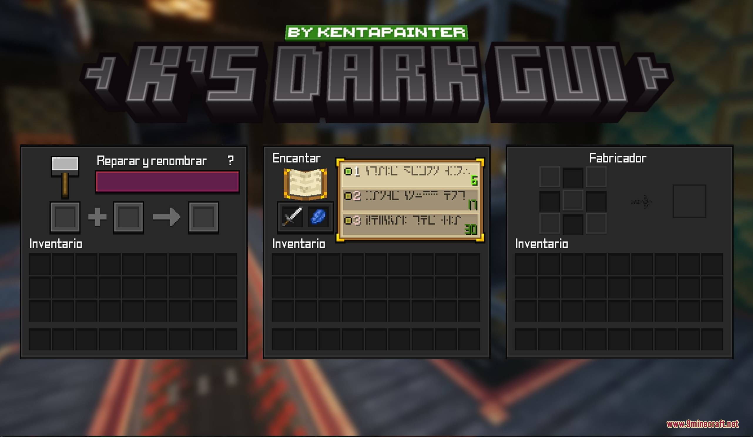 K’s Dark Gui Resource Pack (1.21.11, 1.21.1) – Sleek Dark Mode Overhaul 5 Dark themed user interfaces for the anvil enchanting table and crafter