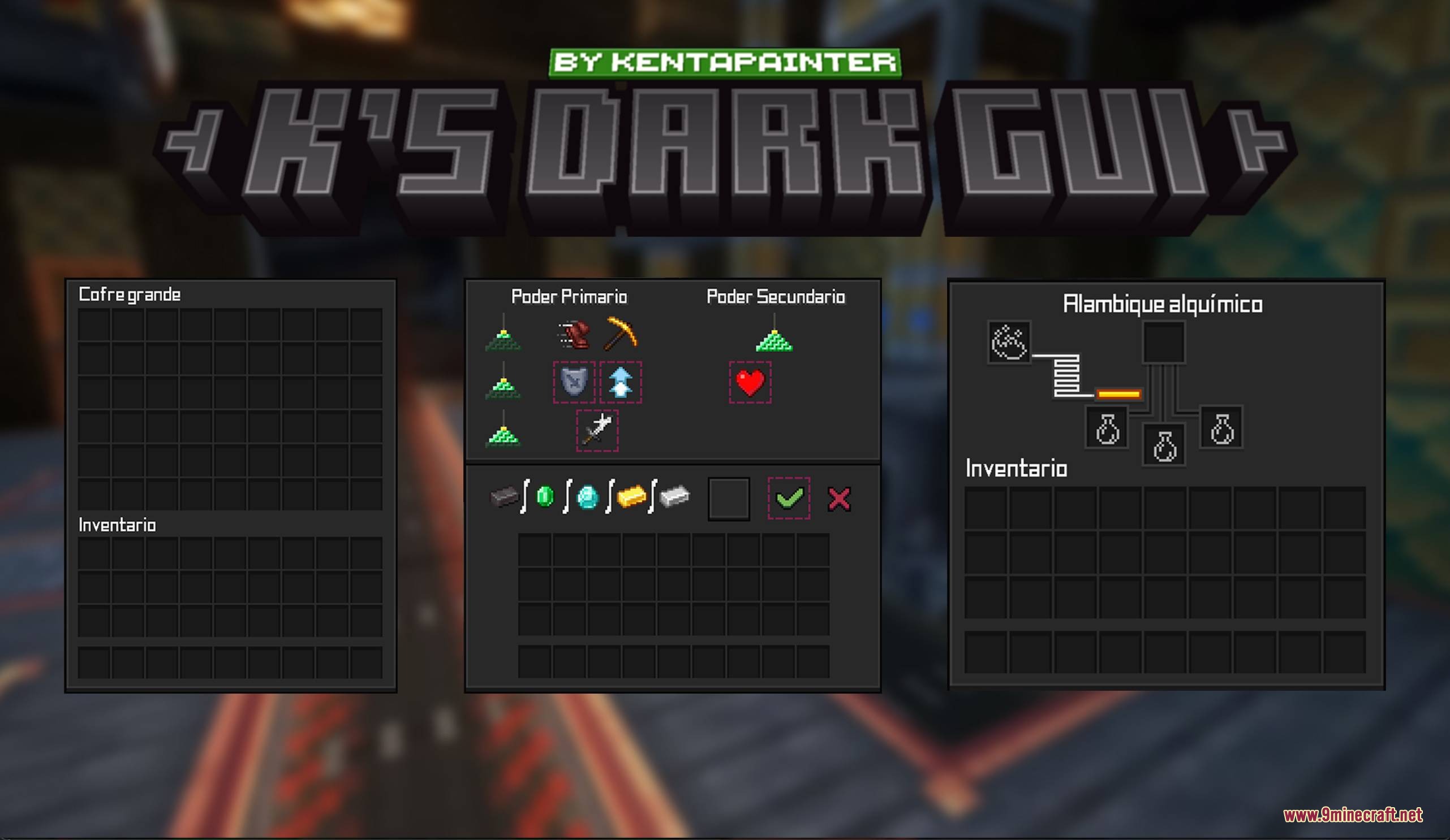K’s Dark Gui Resource Pack (1.21.11, 1.21.1) – Sleek Dark Mode Overhaul 6 Dark gui resource pack showcasing dark themed chest and beacon menus