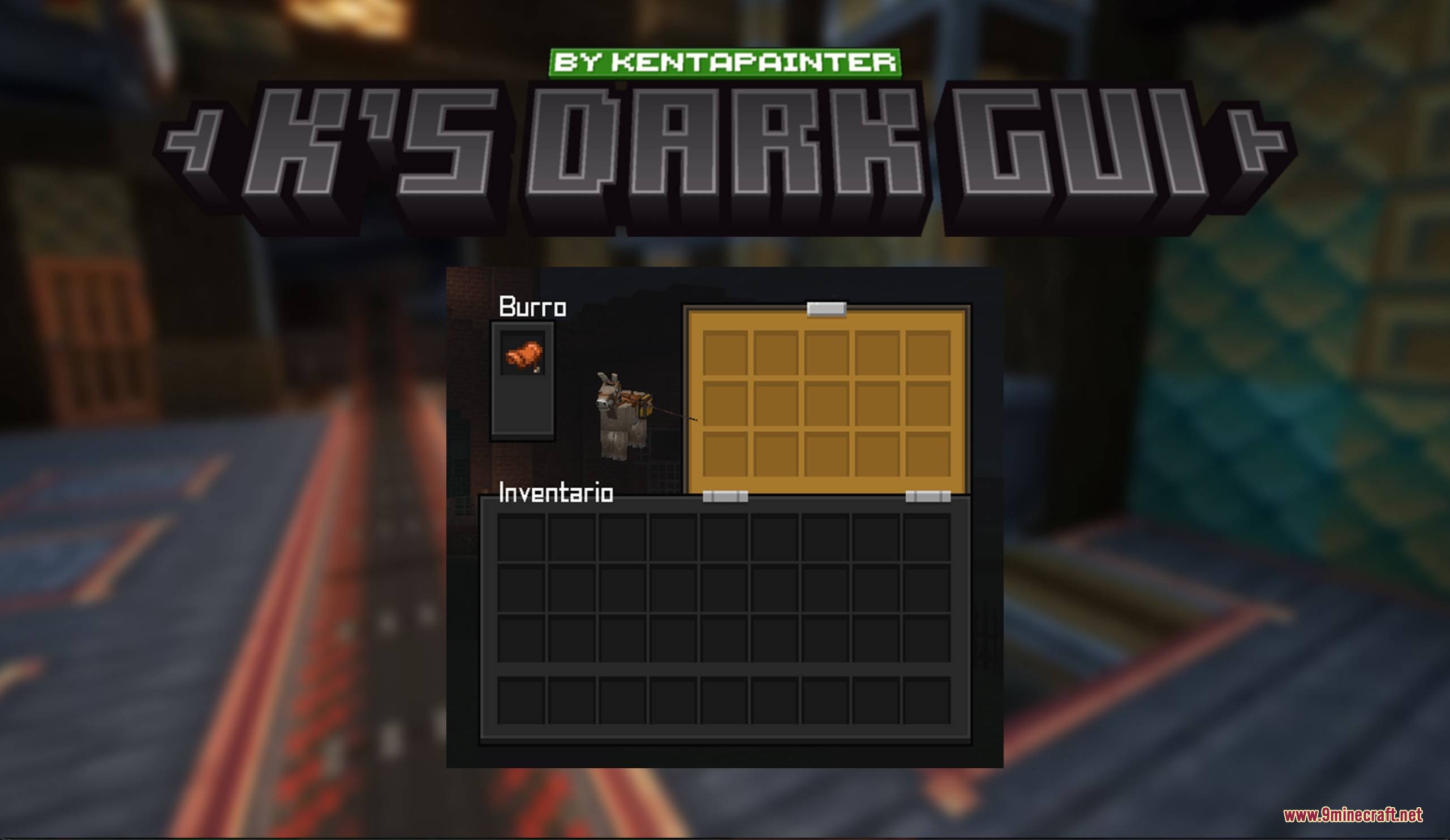 K’s Dark Gui Resource Pack (1.21.11, 1.21.1) – Sleek Dark Mode Overhaul 7 Dark donkey inventory interface with a saddle slot and a storage grid