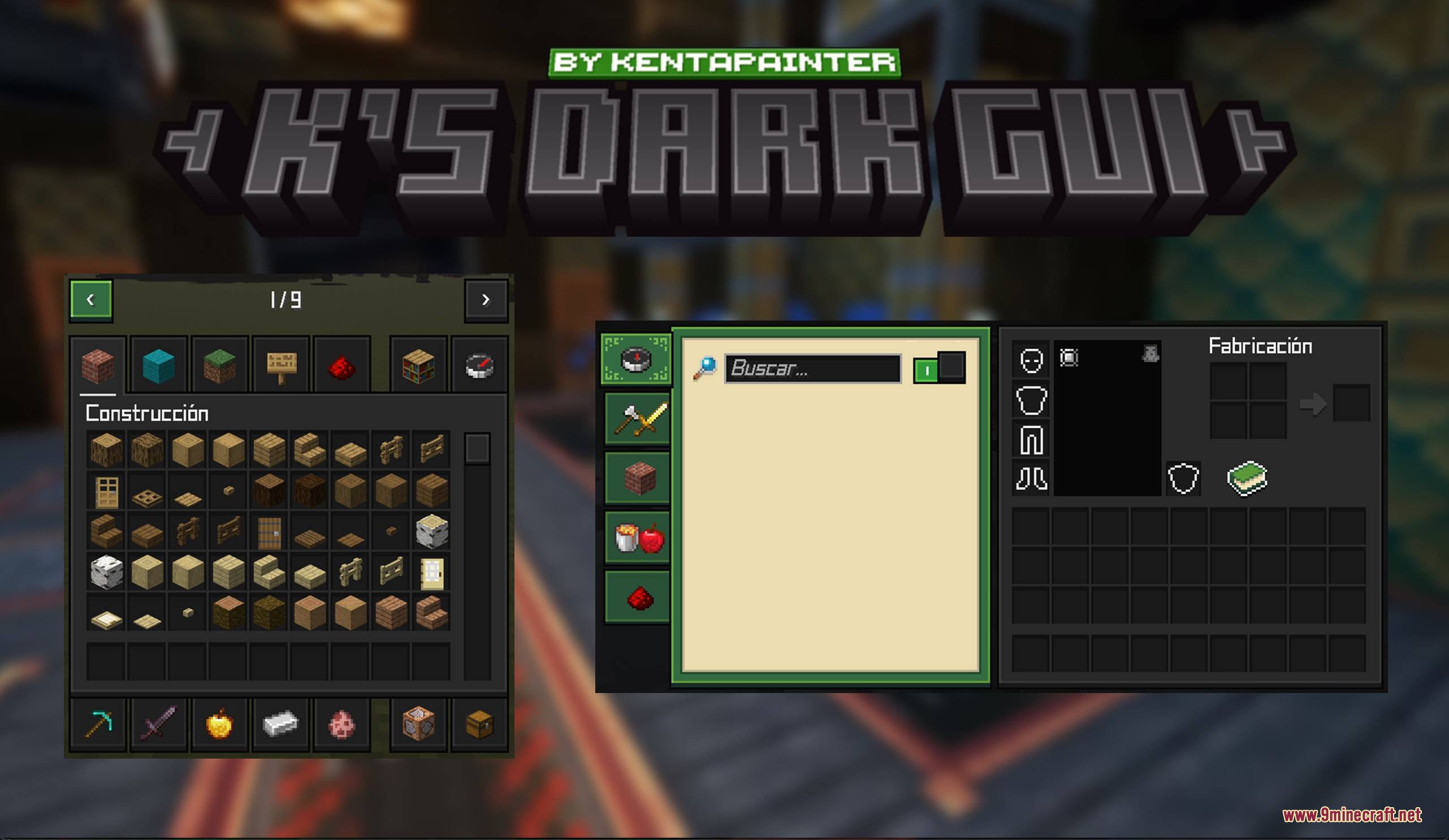 K’s Dark Gui Resource Pack (1.21.11, 1.21.1) – Sleek Dark Mode Overhaul 9 Creative inventory and player crafting menu featuring a dark minimalist design