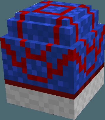 Blue and red kyogre egg block resting on a white stone base