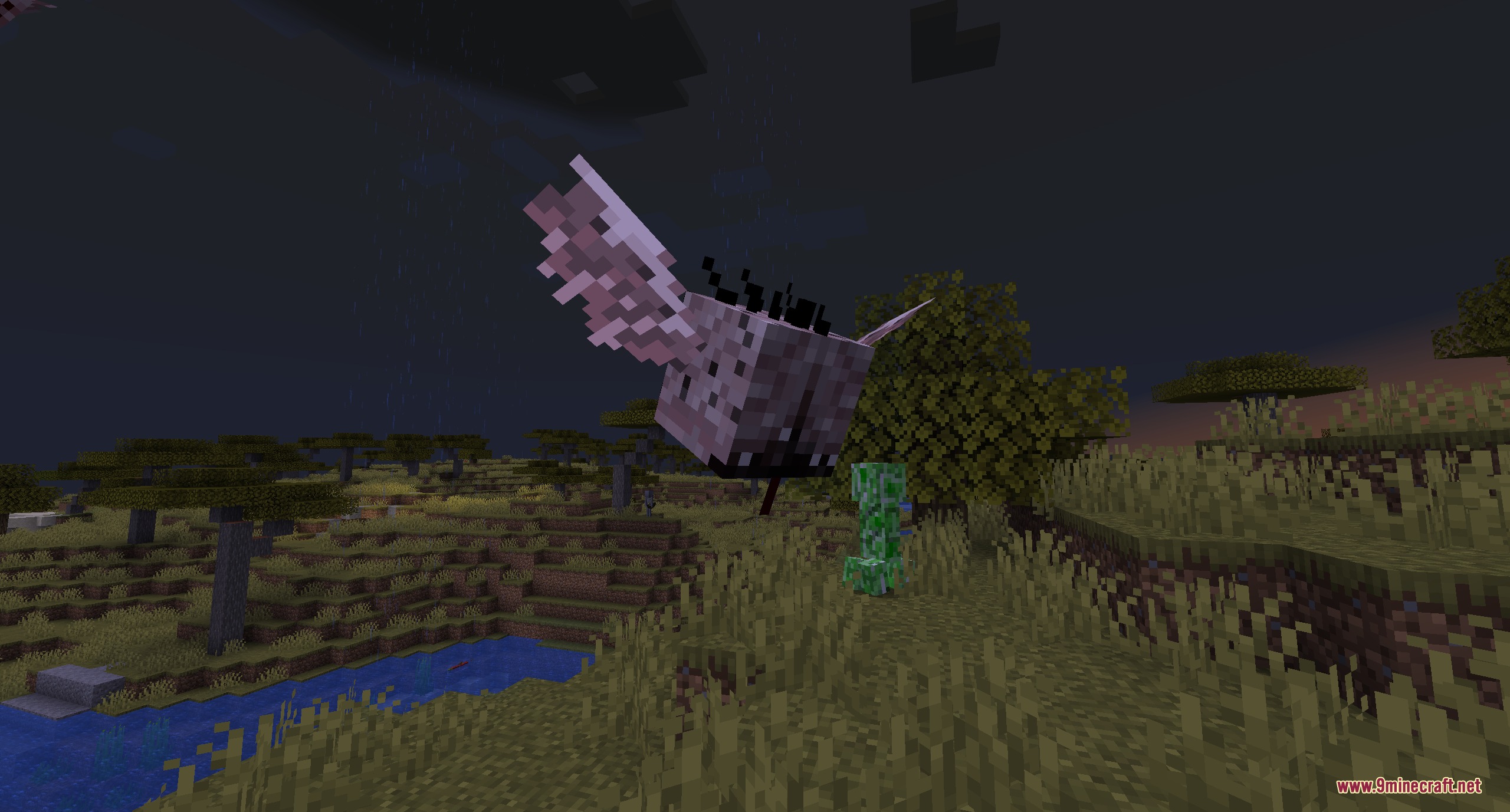 Legs And Arm’s Undead Pack Resource Pack (1.20.1) – A Darker Apocalyptic Zombie 2 A giant flying undead monster hovers near a creeper in the savanna