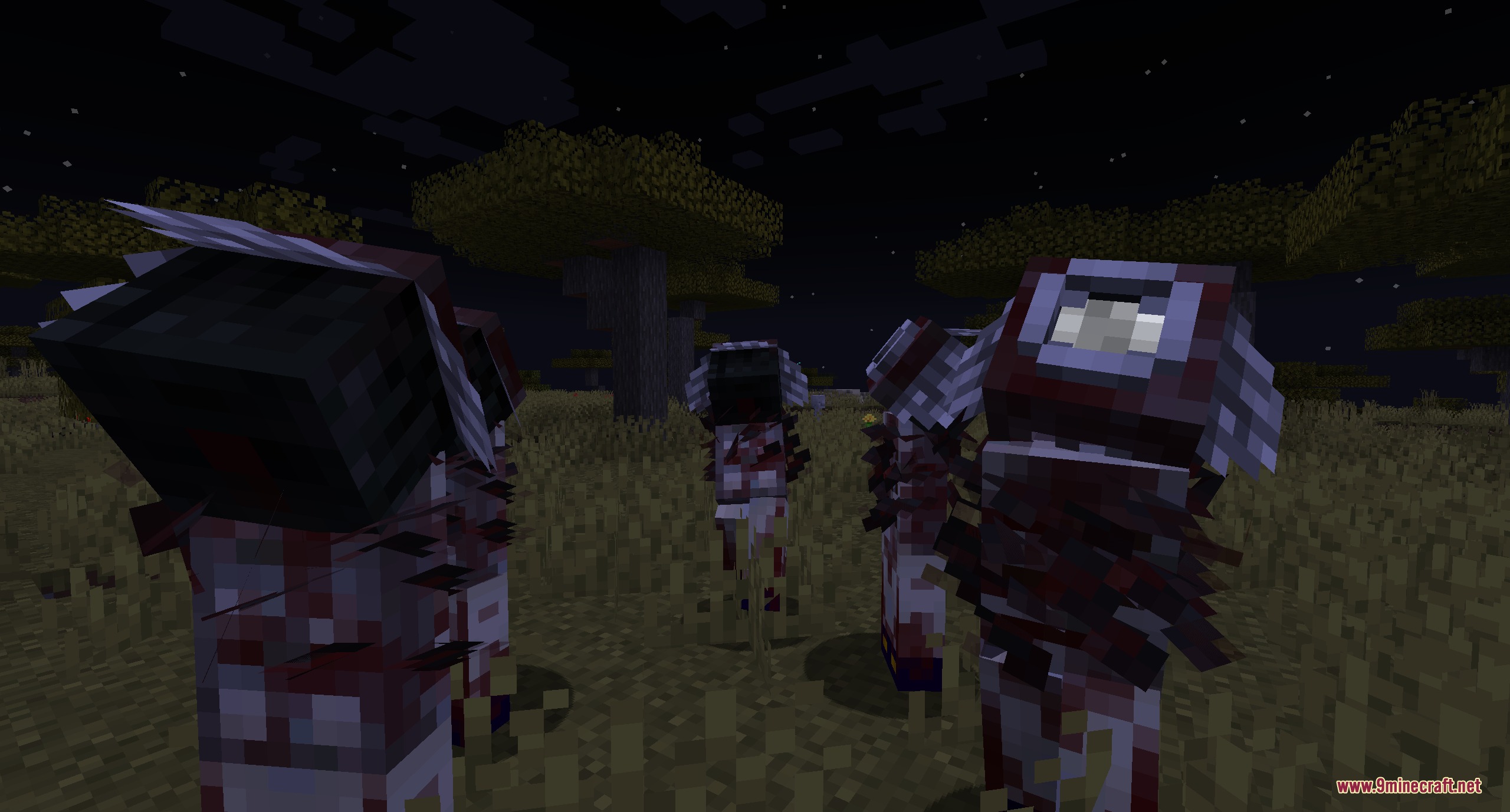 Legs And Arm’s Undead Pack Resource Pack (1.20.1) – A Darker Apocalyptic Zombie 5 Multiple mutated undead monsters standing together in a savanna biome at night