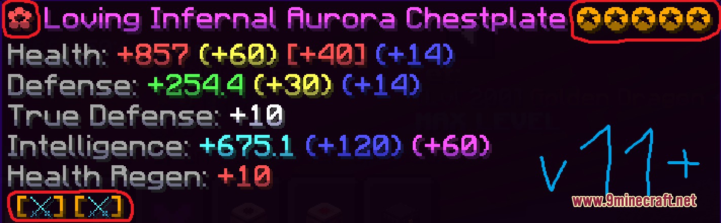Armor piece tooltip showing stats with lumina velvet script gradient text effects