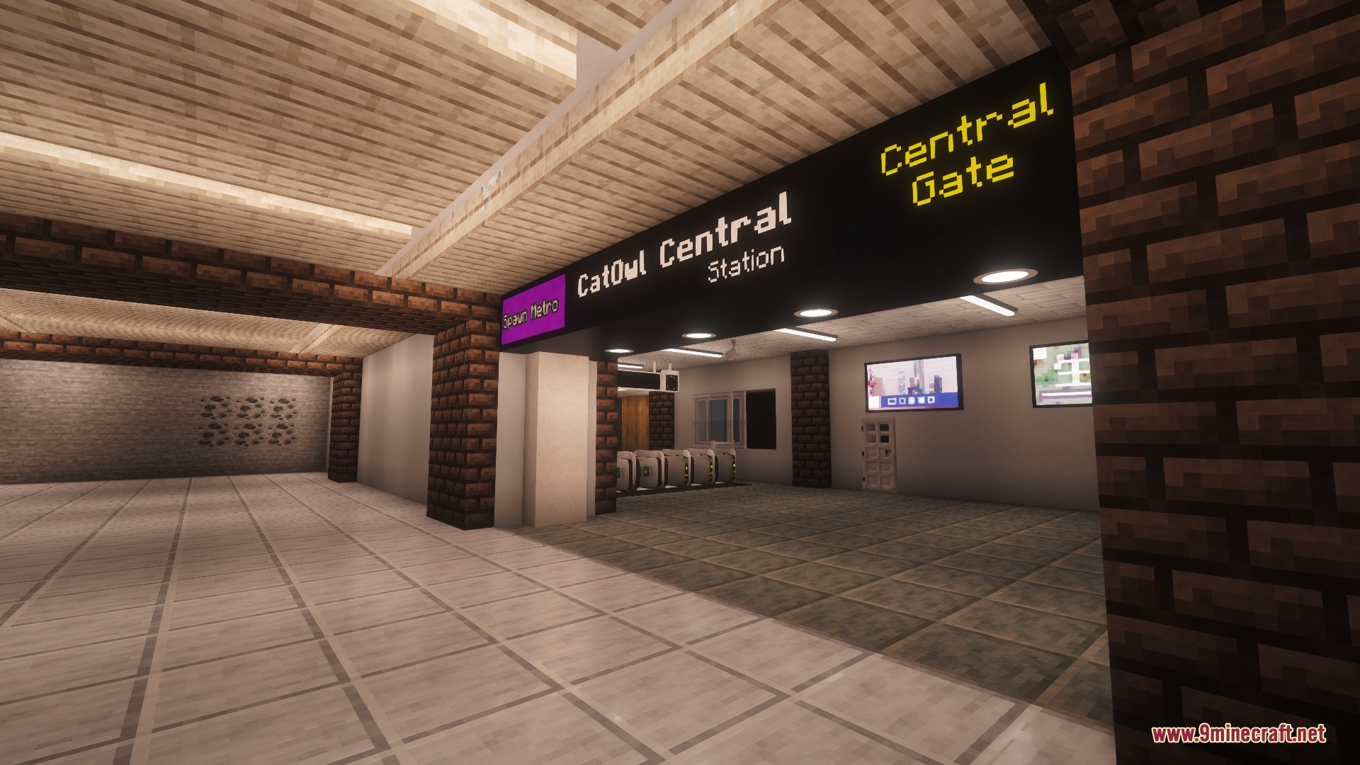 Mtr Japan Ticket Mod (1.20.1) – Tap Ic Cards And Run Realistic Metro Station 4 A modern minecraft subway station interior with ticket gates and central station signs