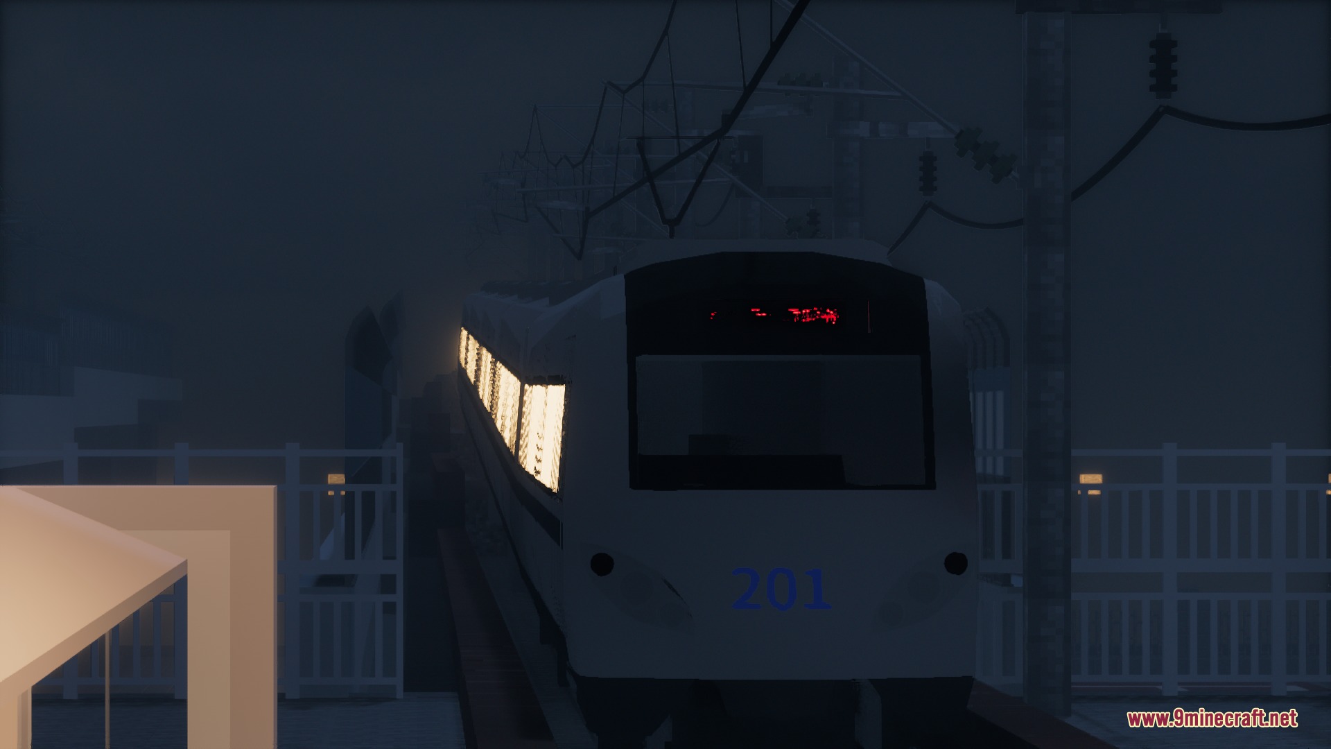 Mtr3 Tianjin Metro Dkz7 Pack Resource Pack (26.2, 1.20.1) 5 A white subway train travels through a dark and foggy landscape at night