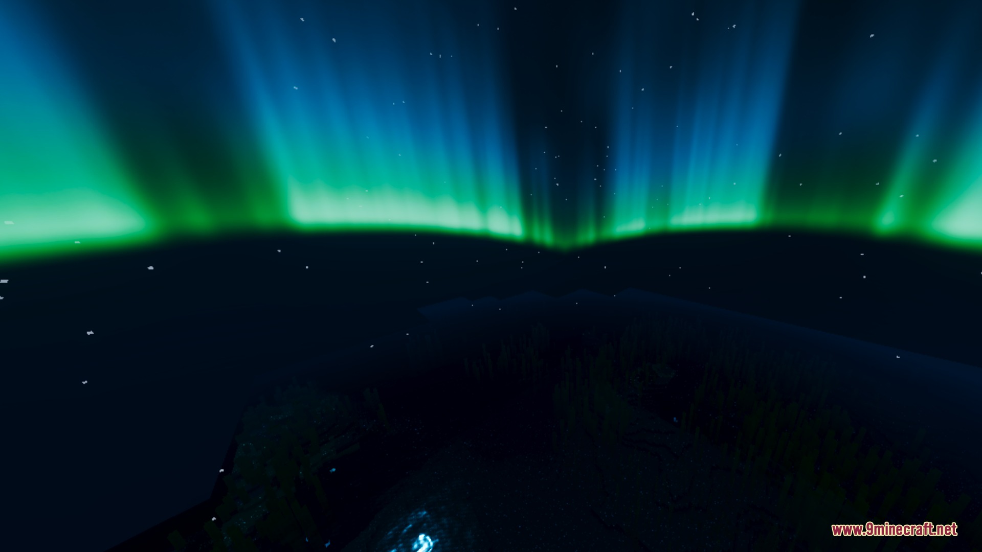 Mike ultra visuals adds shifting green and blue aurora beams to the sky