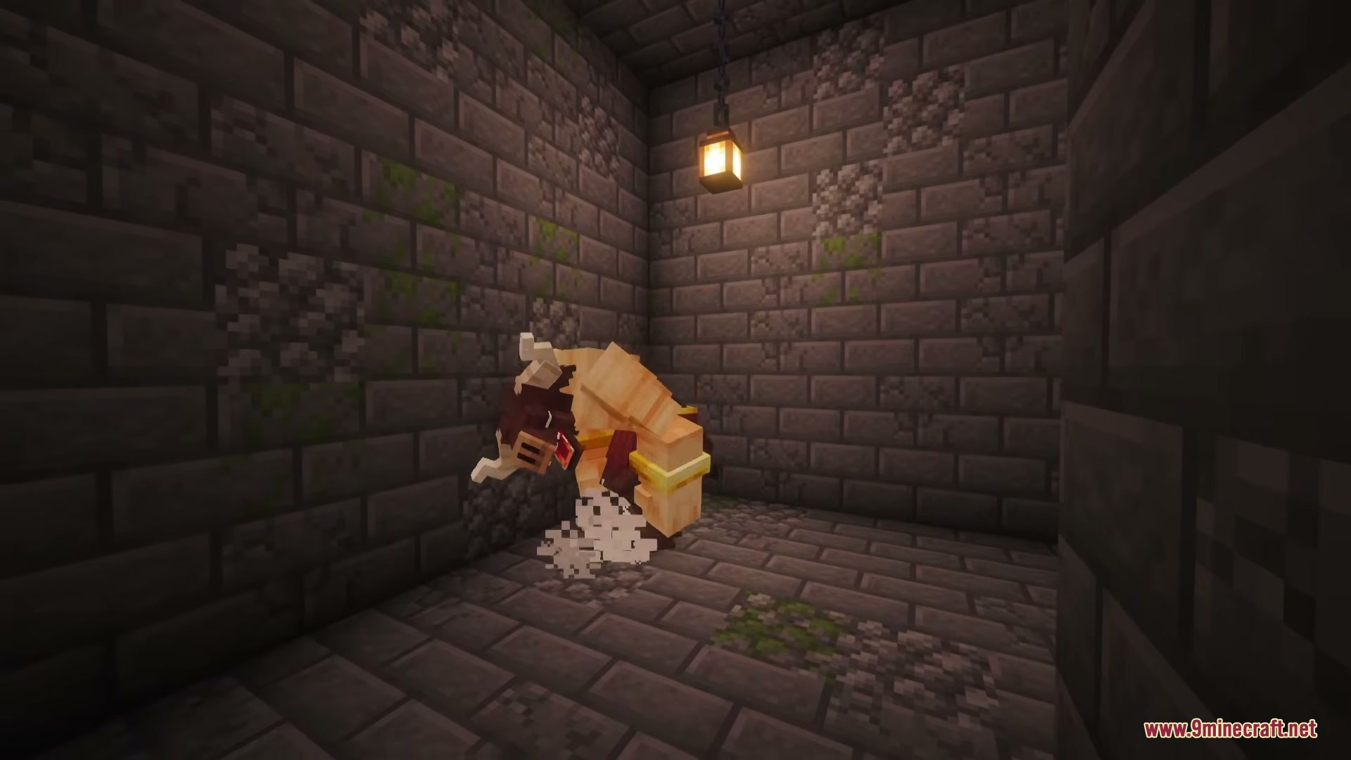 Mythika Creatures Of Greek Myth Mod (1.21.1) – Battle Ancient Greek 4 A minotaur paws the ground inside a dark stone brick labyrinth maze