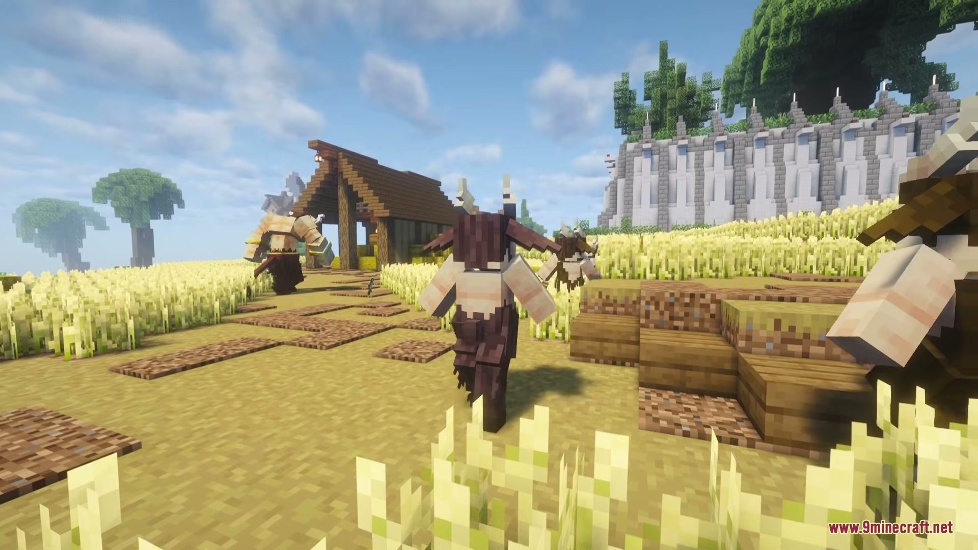 Satyrs from mythika creatures of greek myth mod wander through wheat fields