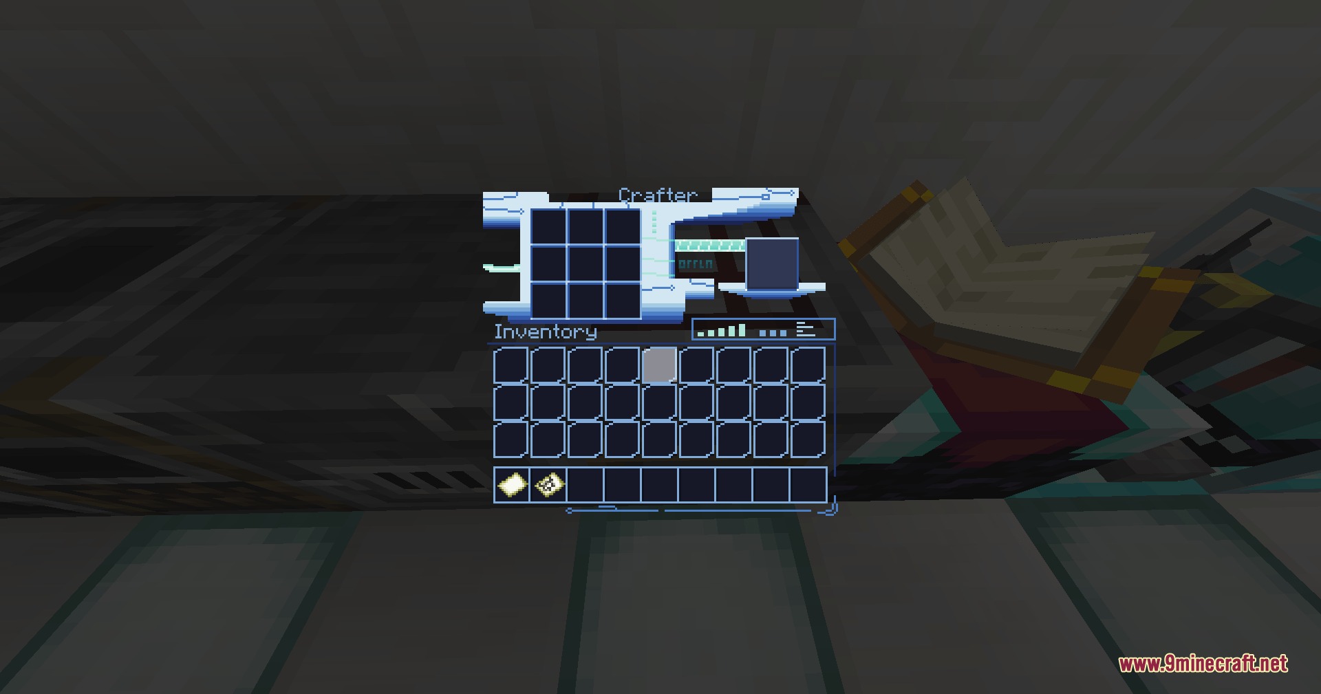 Neon pulse interface reskins the crafting menu with blue futuristic art