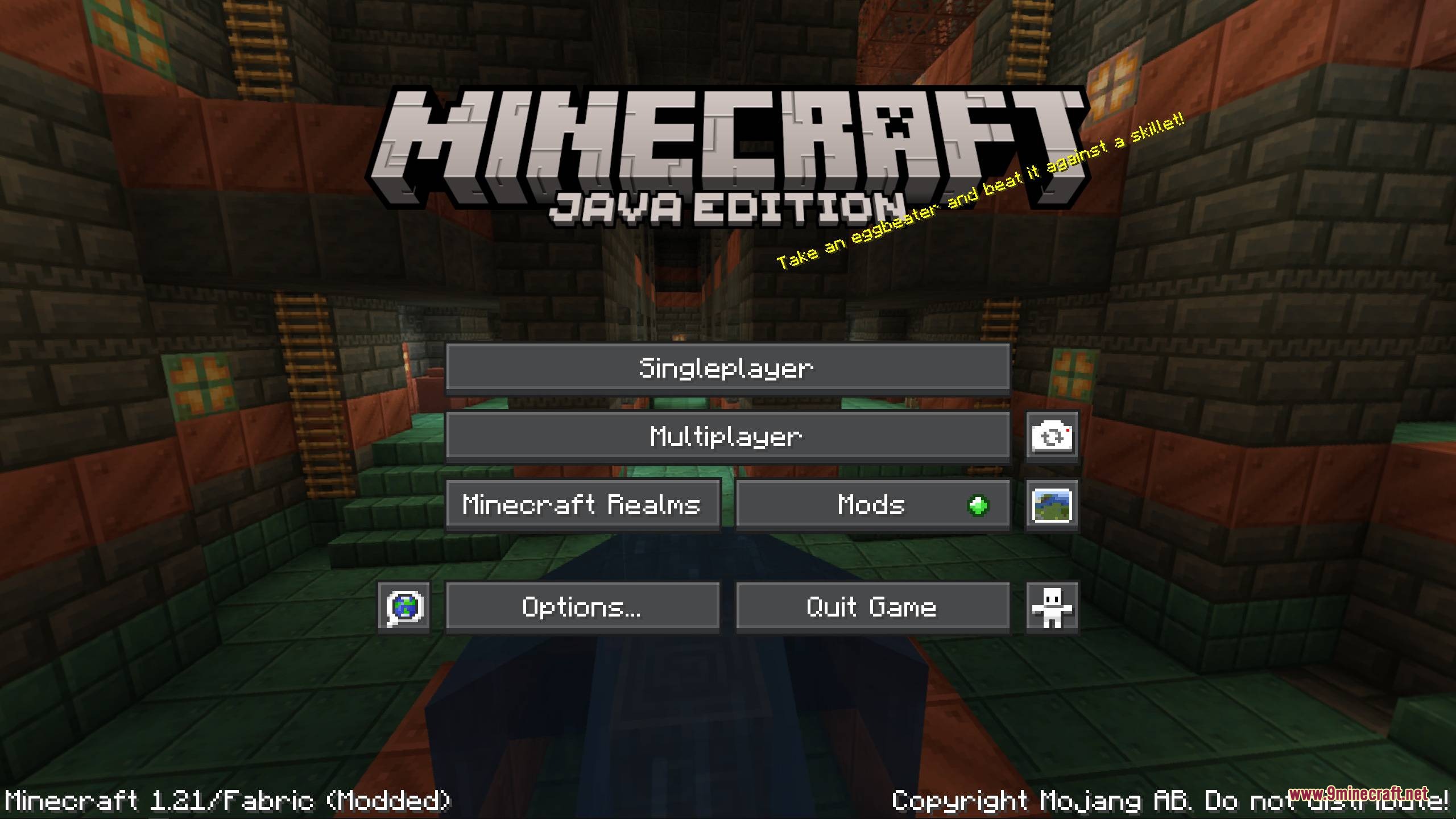 Obsidian Interface Resource Pack (26.2, 1.20.1) – Sleek Dark Mode Menus 2 Obsidian interface resource pack applied to the main menu with trial chamber background
