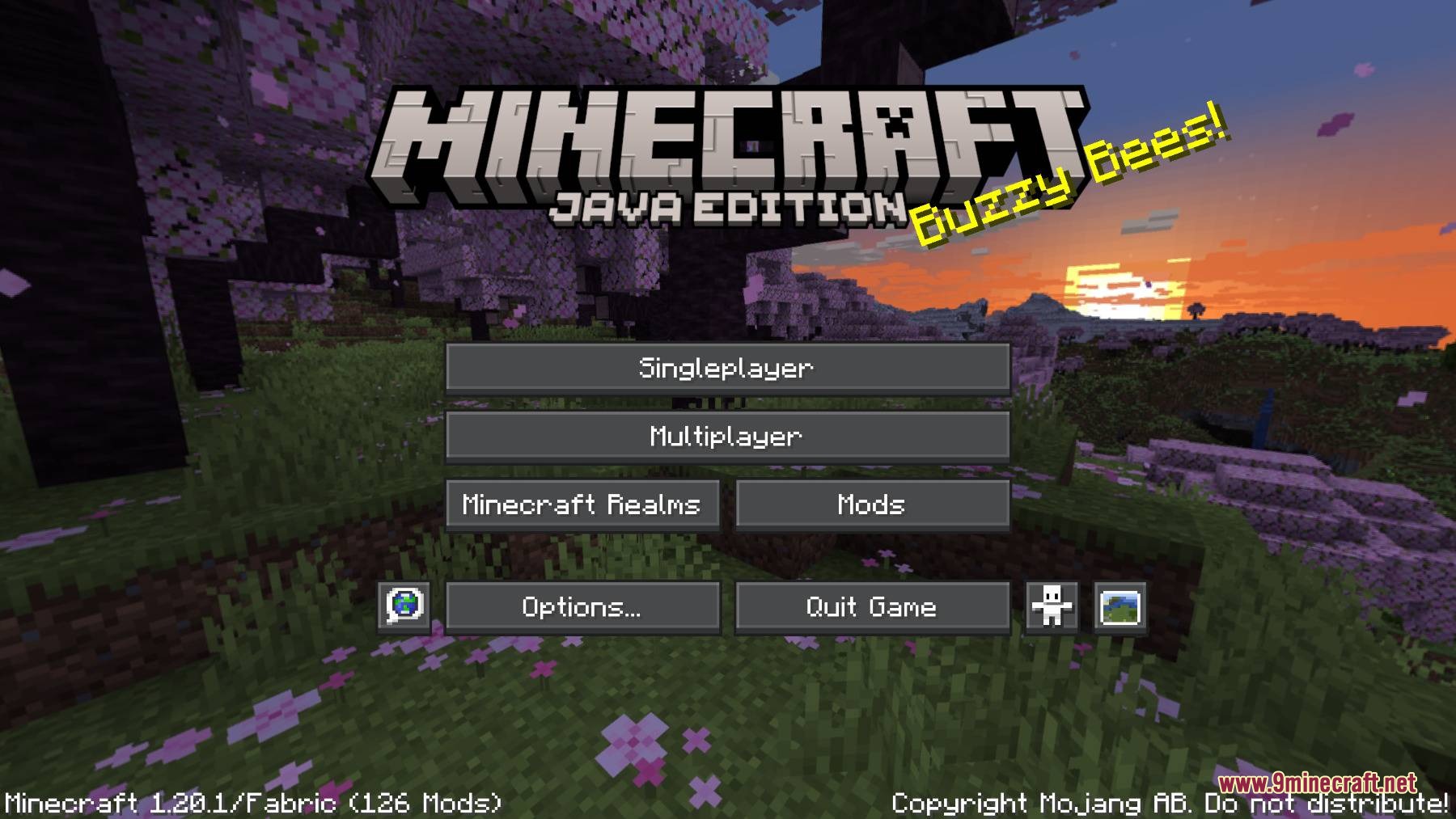 Obsidian Interface Resource Pack (26.2, 1.20.1) – Sleek Dark Mode Menus 3 Dark grey buttons and interface shown on the cherry blossom main menu