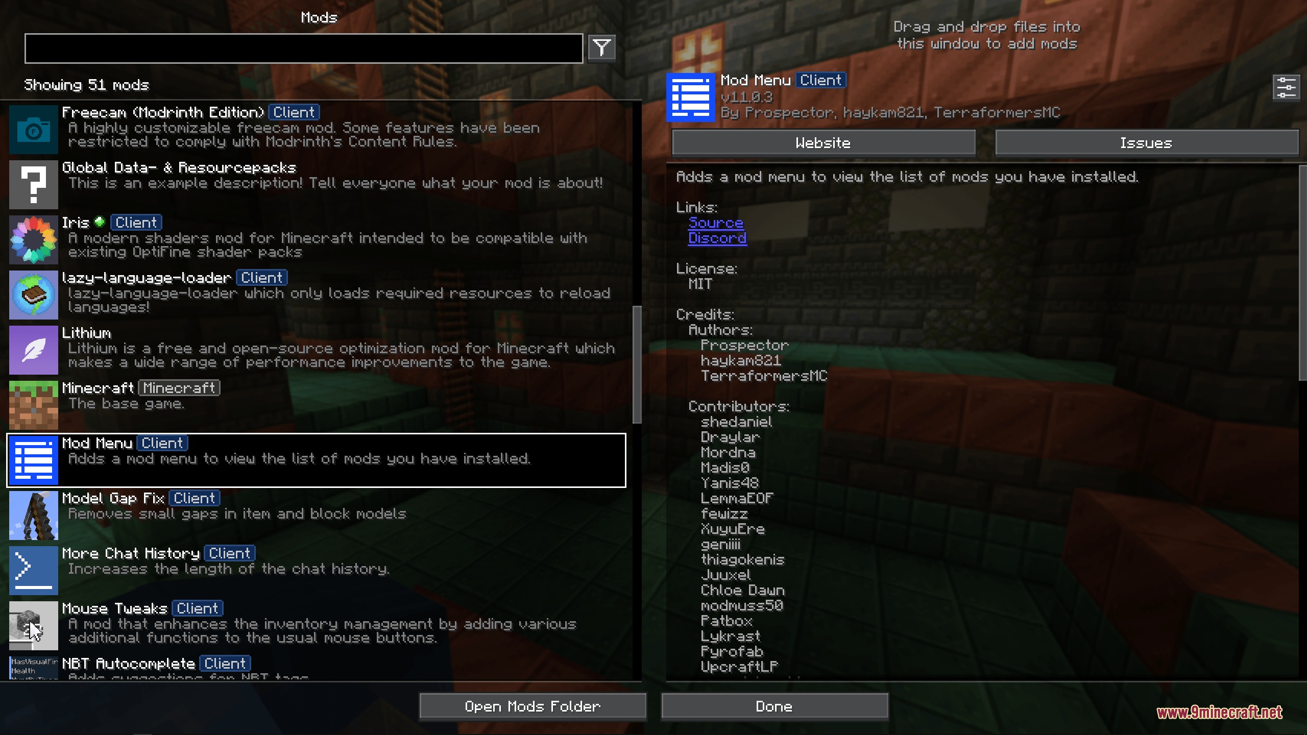 Obsidian Interface Resource Pack (26.2, 1.20.1) – Sleek Dark Mode Menus 8 Minecraft mod menu screen with a sleek dark grey user interface theme
