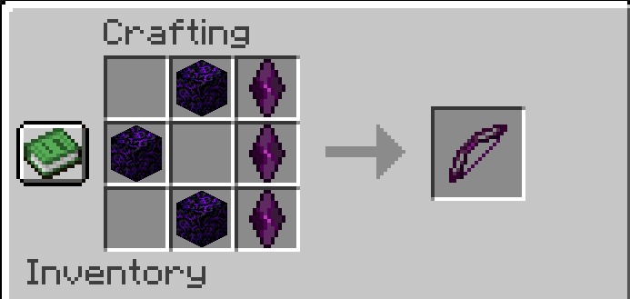 Recipe for crafting an obsidian bow using crying obsidian and obsidian gems