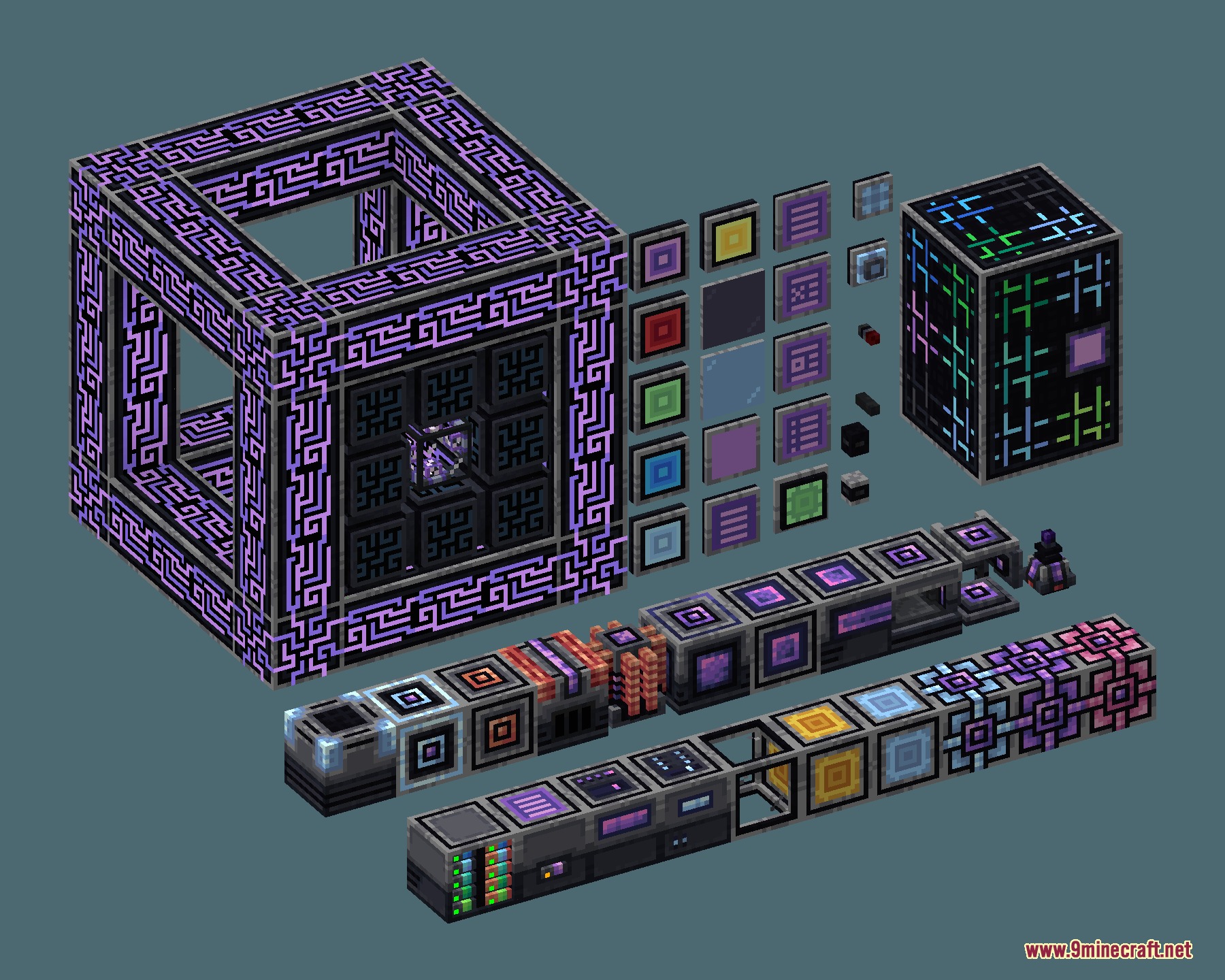 Obsidian Network Interface Resource Pack (1.21.1) – Sleek Dark Aesthetic 2 Obsidian network interface resource pack showcasing dark purple tech blocks and cables