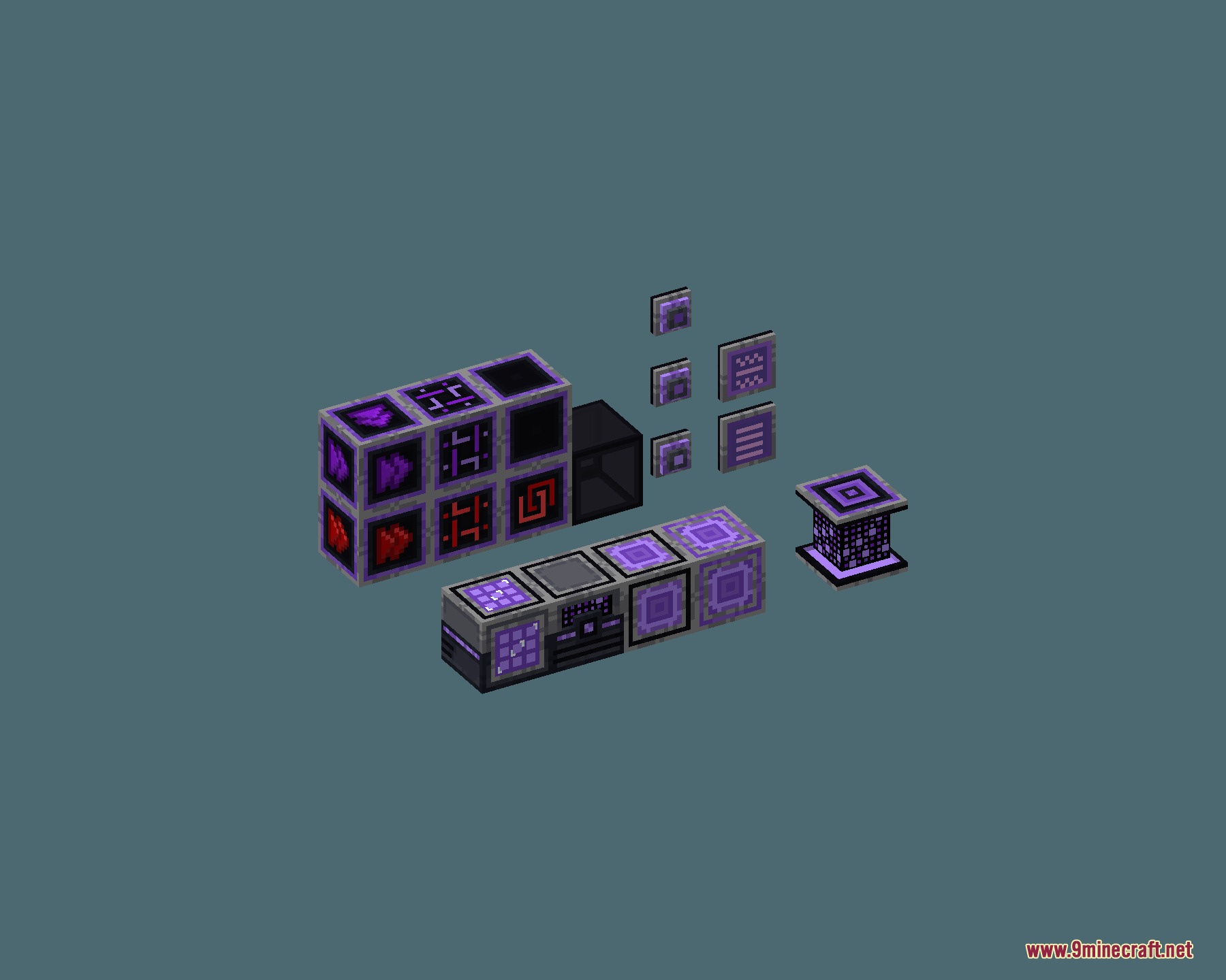 Obsidian Network Interface Resource Pack (1.21.1) – Sleek Dark Aesthetic 3 Dark purple wireless terminals and storage components displayed on a plain background