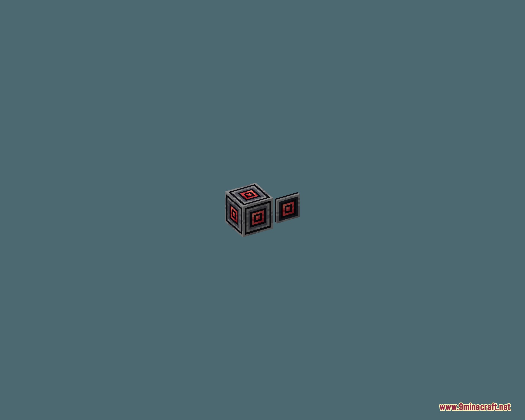 Obsidian Network Interface Resource Pack (1.21.1) – Sleek Dark Aesthetic 9 Red square patterned network interface block and panel on a plain background