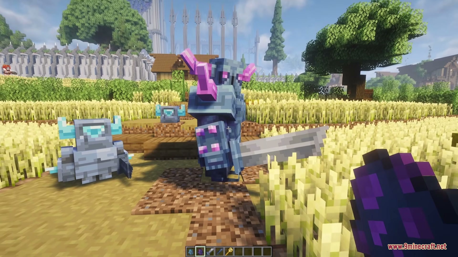 P.e.k.k.a. Craft Mod (1.21.1, 1.20.1) – Summon A Loyal Armored Partner 3 Large armored warrior standing beside a smaller companion in a farm