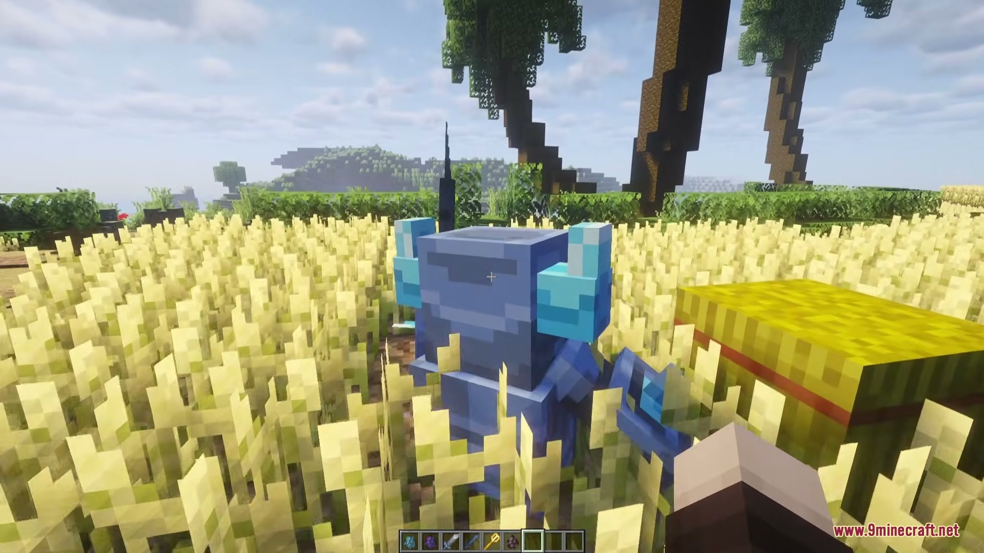 P.e.k.k.a. Craft Mod (1.21.1, 1.20.1) – Summon A Loyal Armored Partner 4 Blue mini pekka stands in a golden wheat field