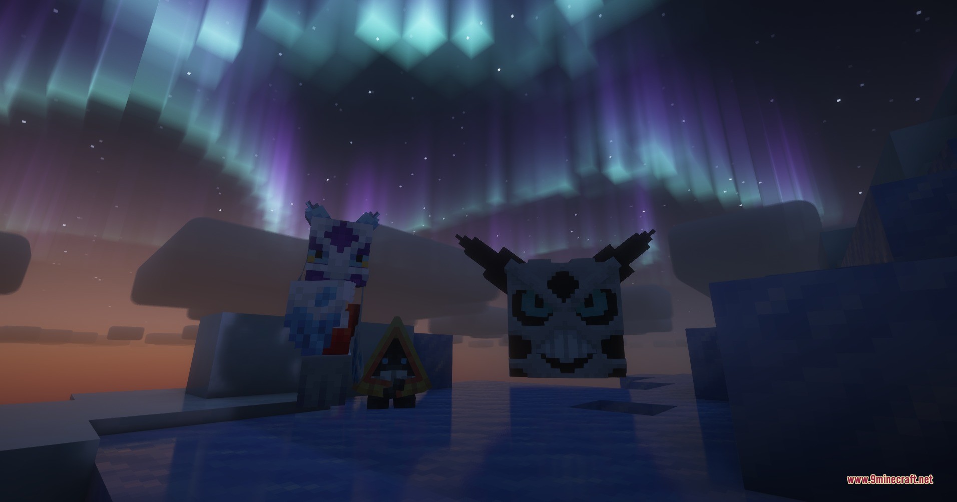 Pigeon’s Poke Pack Fang And Claw Data Pack (1.21.1, 1.20.1) 9 Glalie froslass and snorunt models standing on ice under a beautiful aurora sky