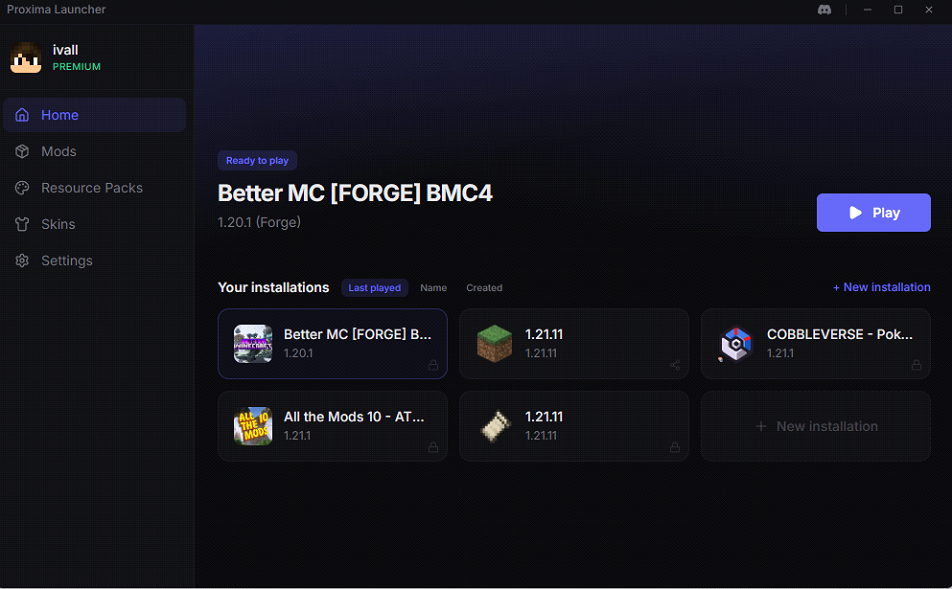 Proxima Launcher (26.2, 1.20.1) – Free Minecraft Launcher 2 Proxima launcher screenshots 1