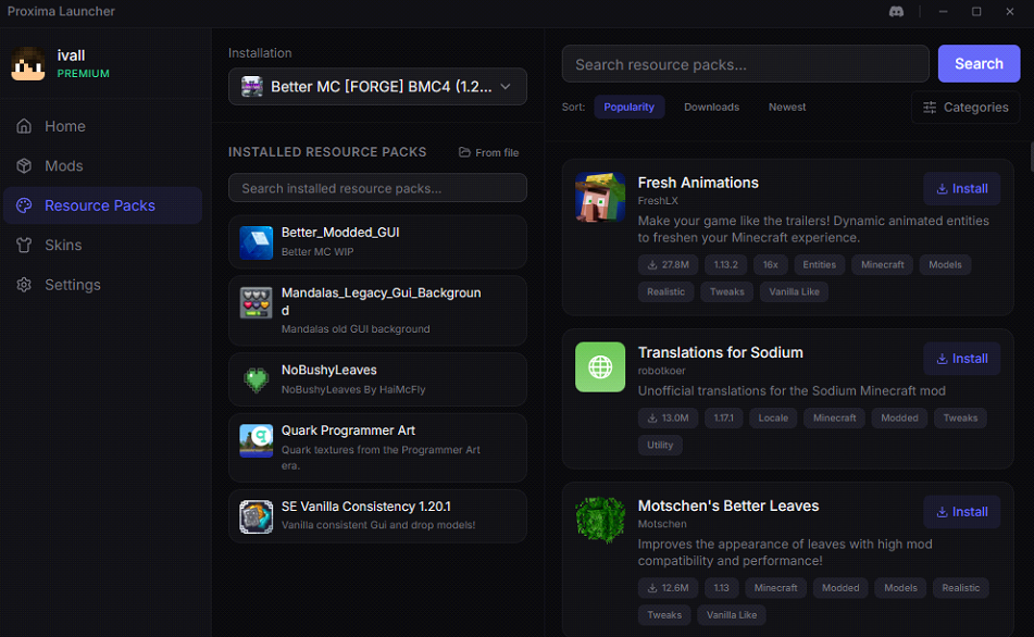 Proxima Launcher (26.2, 1.20.1) – Free Minecraft Launcher 4 Proxima launcher screenshots 3