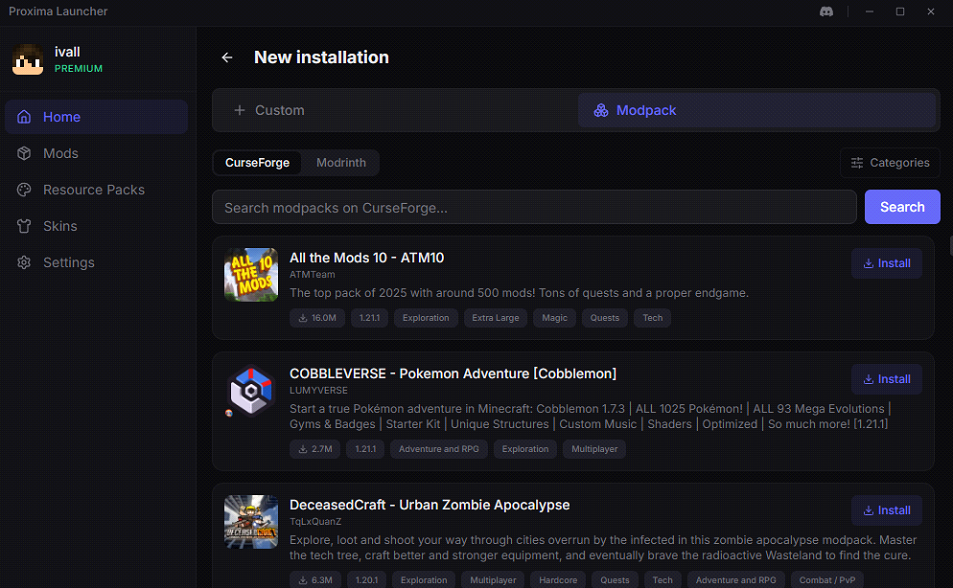 Proxima Launcher (26.2, 1.20.1) – Free Minecraft Launcher 5 Proxima launcher screenshots 4