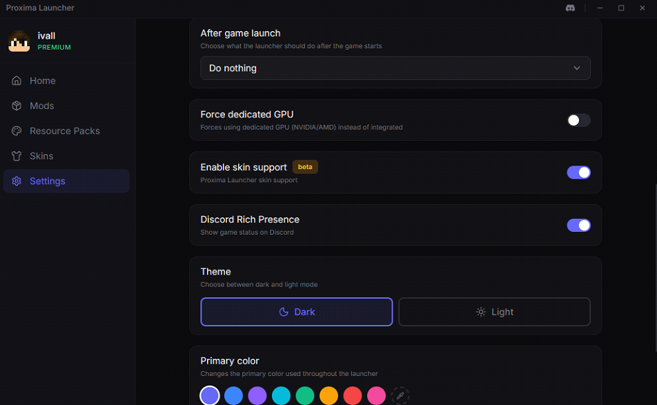 Proxima Launcher (26.2, 1.20.1) – Free Minecraft Launcher 6 Proxima launcher screenshots 5