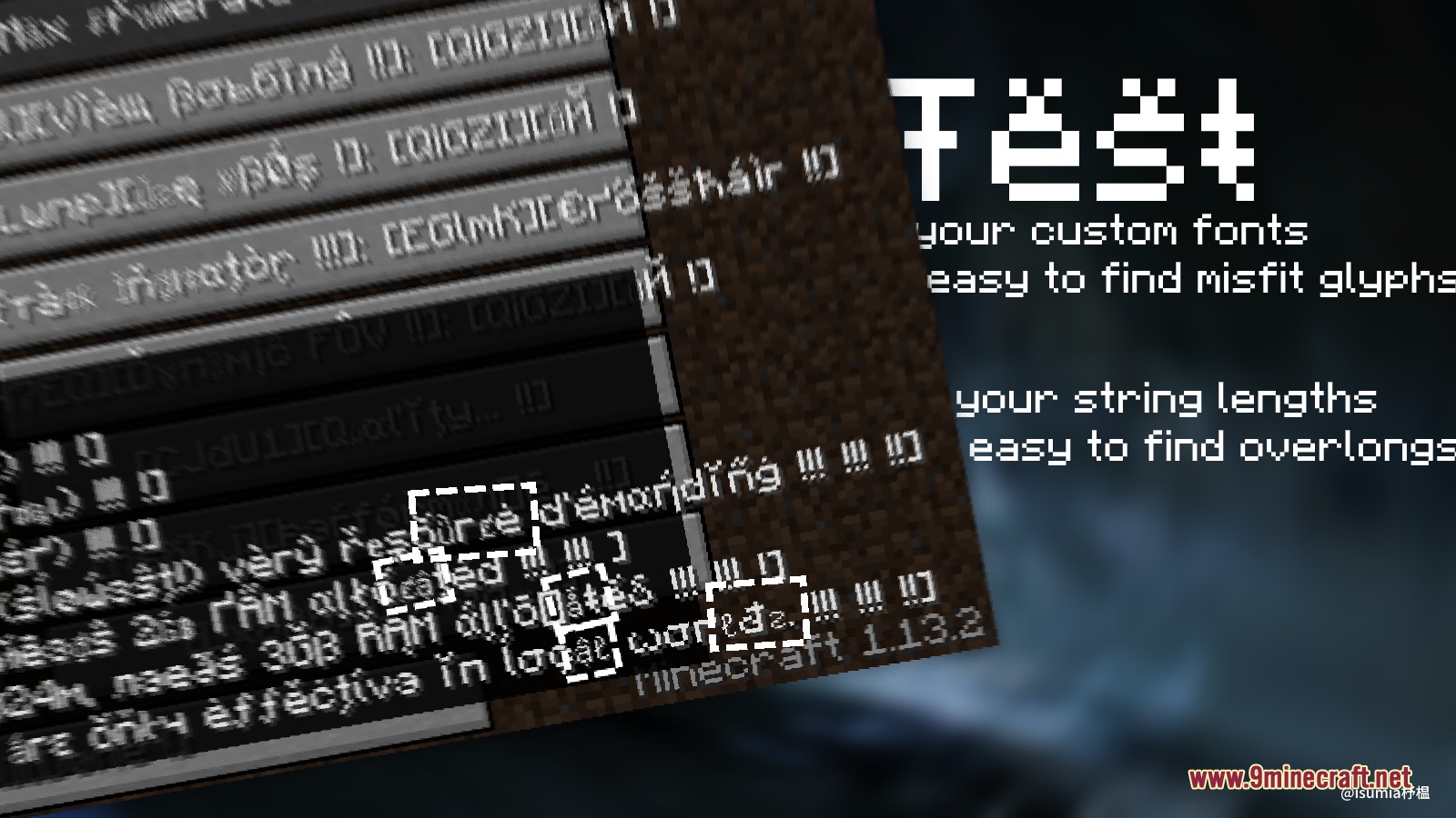 Pseudo Localization Language Pack Resource Pack (26.2, 1.20.1) 2 Pseudo localization language pack showing distorted text for font and layout testing