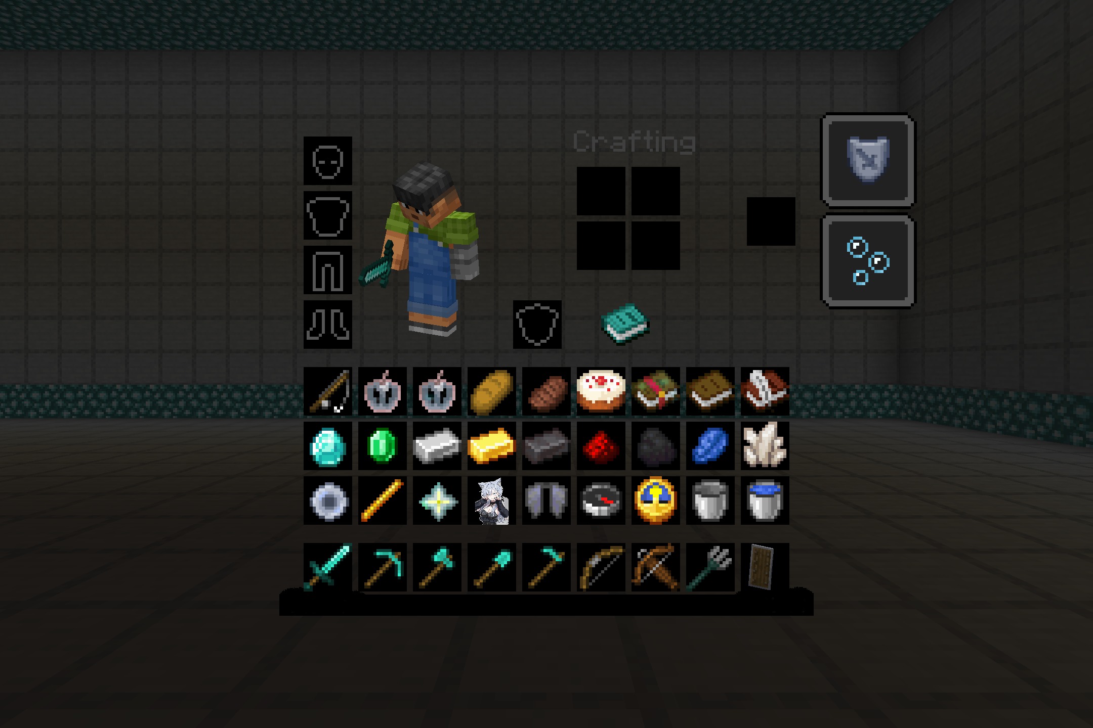 A custom gray themed inventory screen displaying various items and tools in minecraft
