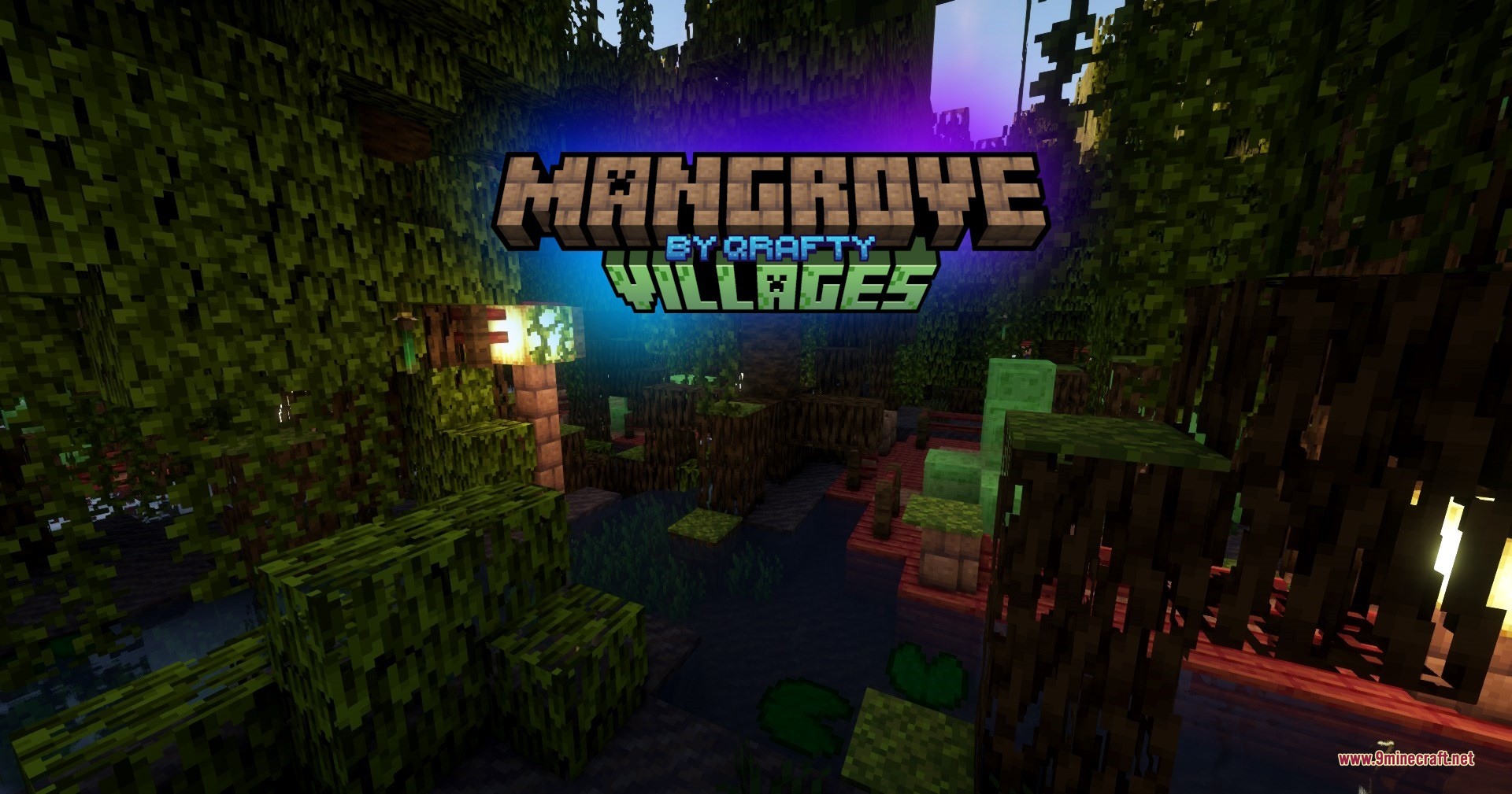 Qrafty’s Mangrove Villages Data Pack (26.2, 1.21.1) – Find Hidden Towns 4 Promotional image for the mangrove villages mod in a dense swamp biome