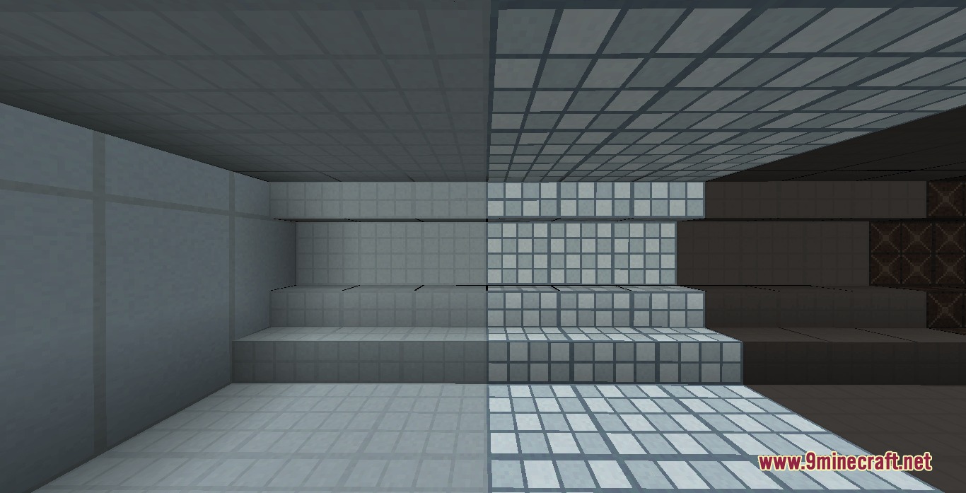 Quantum Bridge Initiative Mod (1.20.1) – Build Authentic Portal Test Chambers 2 A comparison of clean white panels and textured grey blocks in a room