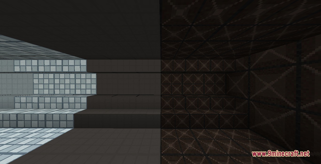 Quantum Bridge Initiative Mod (1.20.1) – Build Authentic Portal Test Chambers 3 Dark metal wall panels and weathered concrete tiles inside a laboratory chamber