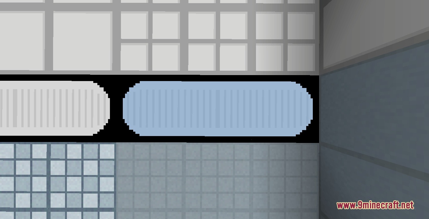 Quantum Bridge Initiative Mod (1.20.1) – Build Authentic Portal Test Chambers 8 Close up of white and blue wall panels with vertical stripes in minecraft