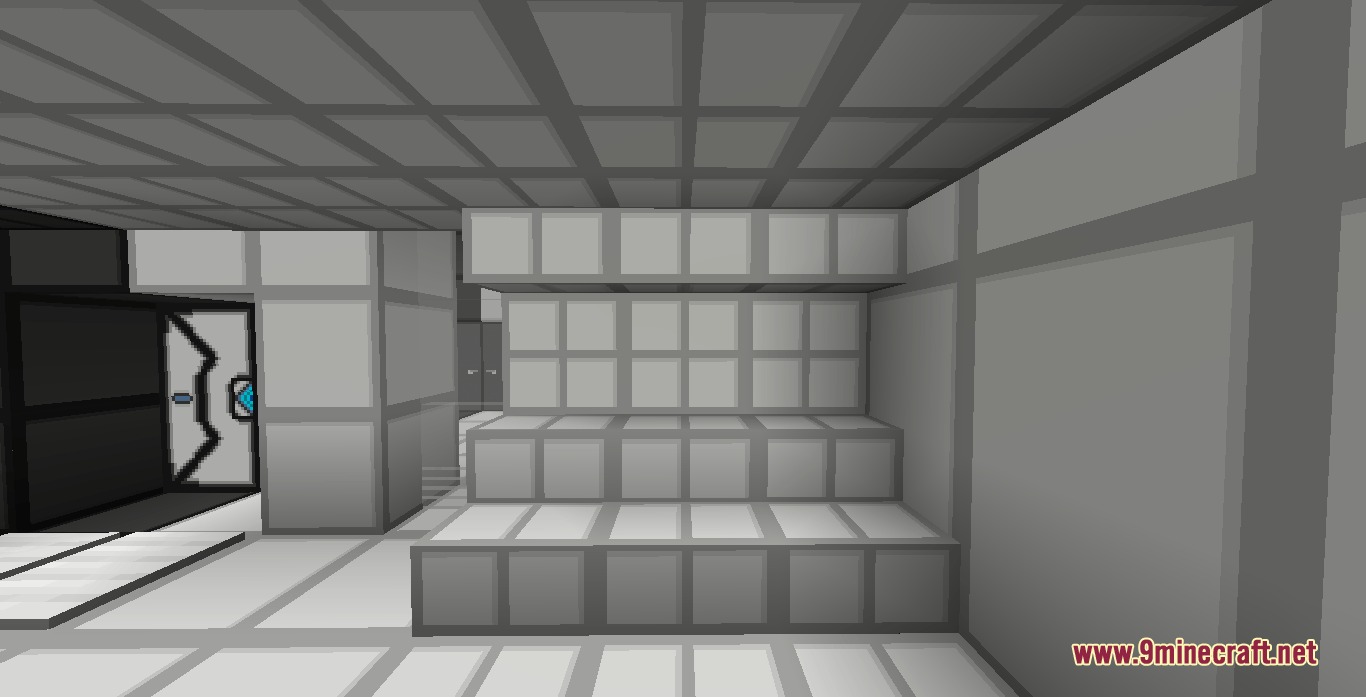 Quantum Bridge Initiative Mod (1.20.1) – Build Authentic Portal Test Chambers 9 Interior of a laboratory room built with white grid blocks and airlock doors